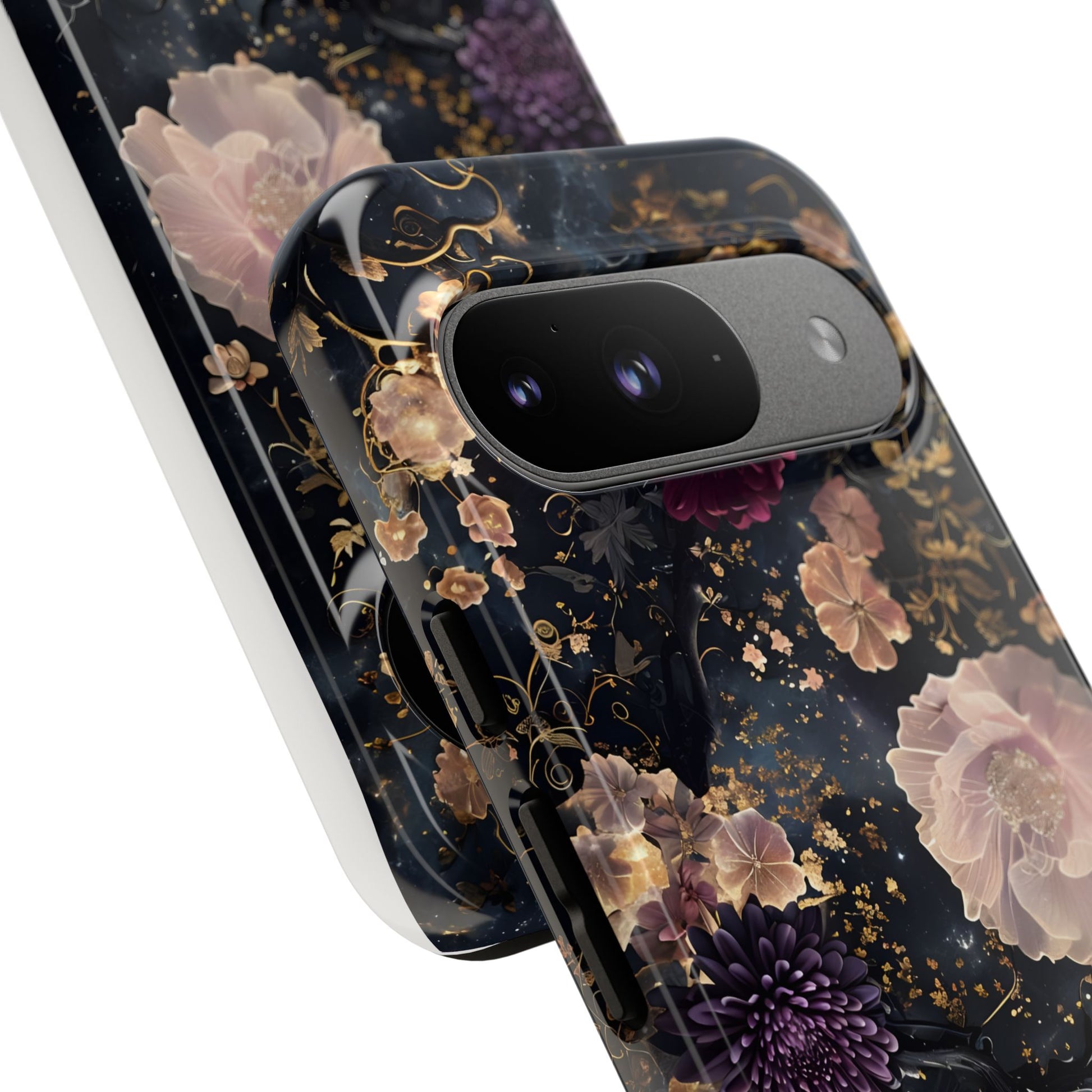 Phone Case, Whimsical Floral Pattern Against Cosmic Nebulous Background. Galaxy, Space, Tough Protective Cover, Unique Gift, Trendy