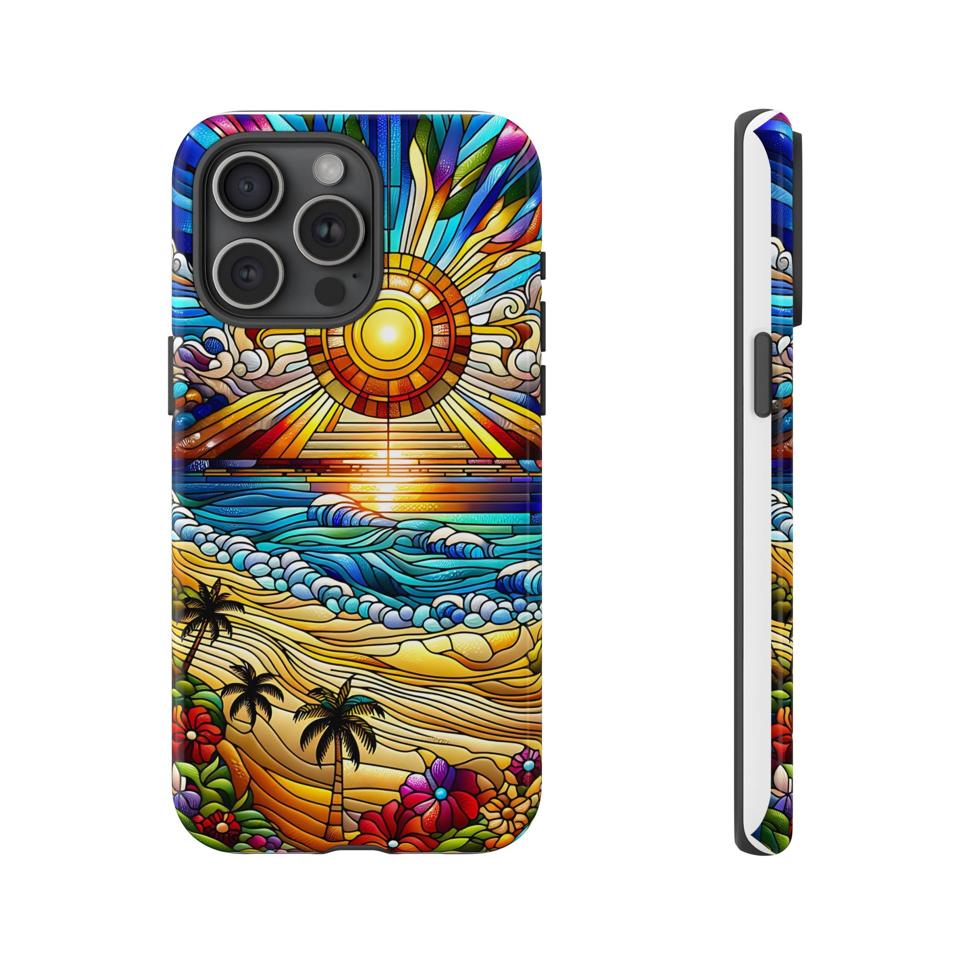 Stained Glass Tough Cases, Protective Phone Case, Nature Inspired Smartphone Cover, Beach Day Summer Accessories, Ocean Lover Gift