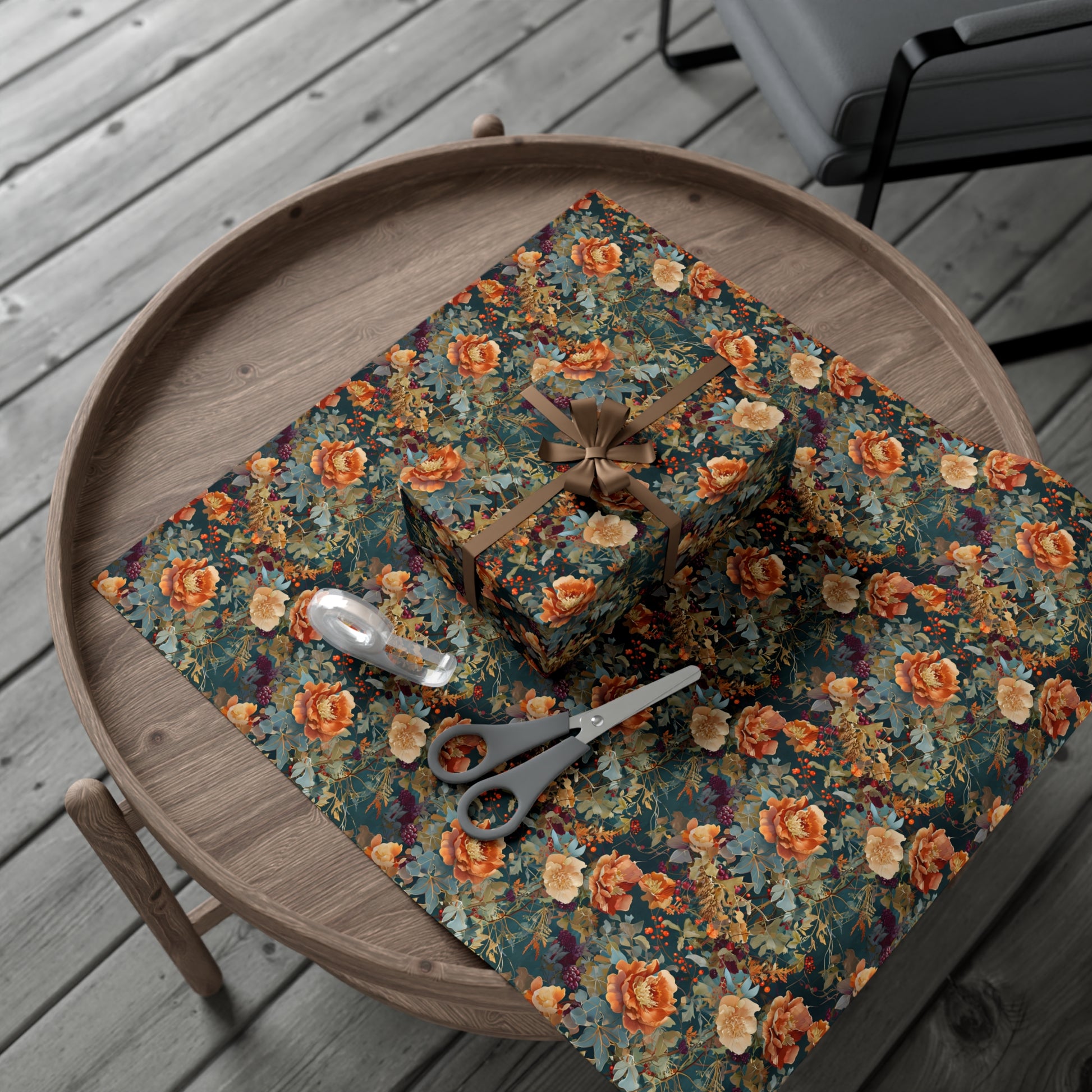 Gift Wrap Papers, Art Nouveau Floral Pattern, Autumn Hues, Wrapping Paper Roll, Holiday Gift Wrap, Eco-Friendly Gift Wrap