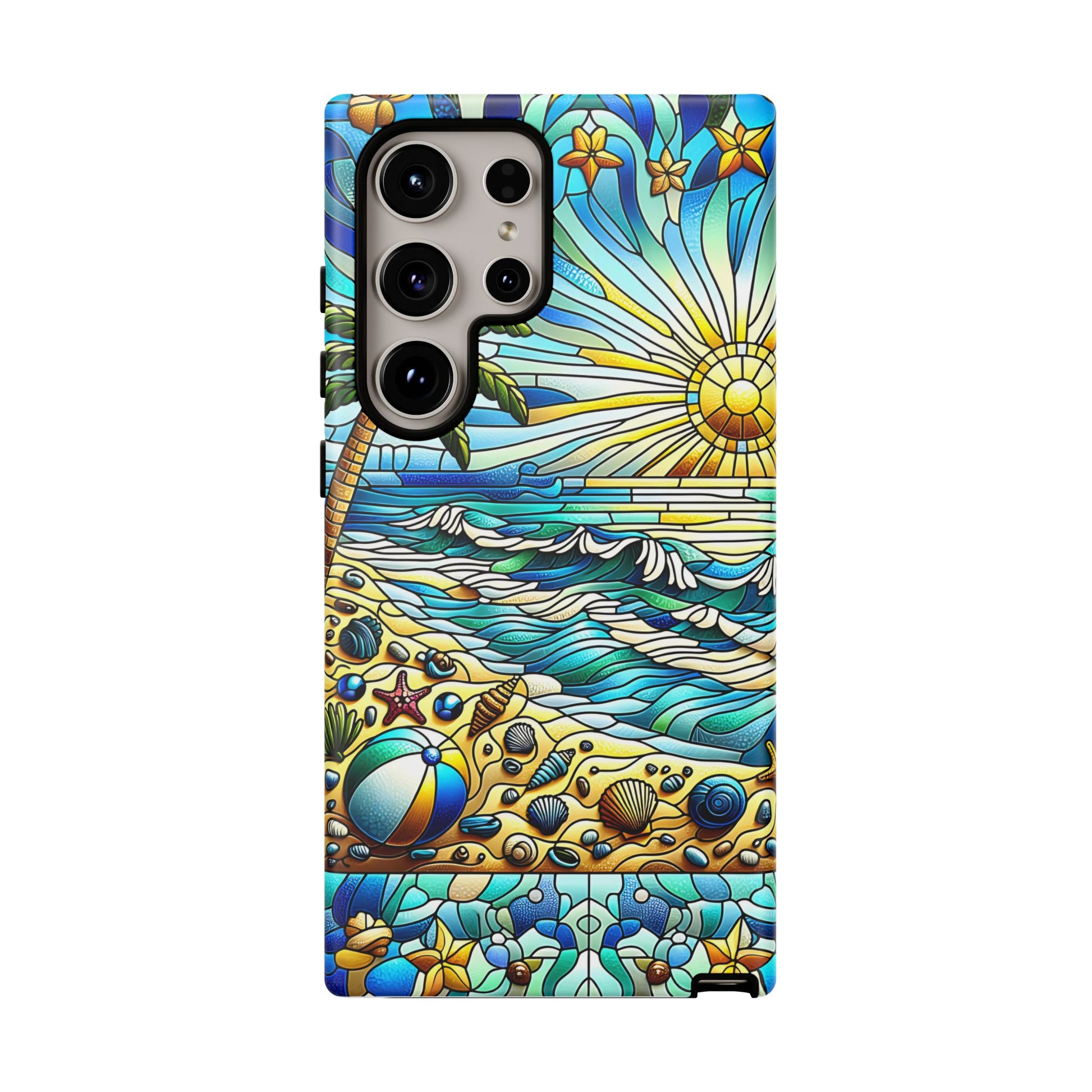 Stained Glass Tough Case, Protective Phone Case, Nature Inspired Smartphone Case, Summer Beach Play Day Phone Cover, Tough Phone Case for