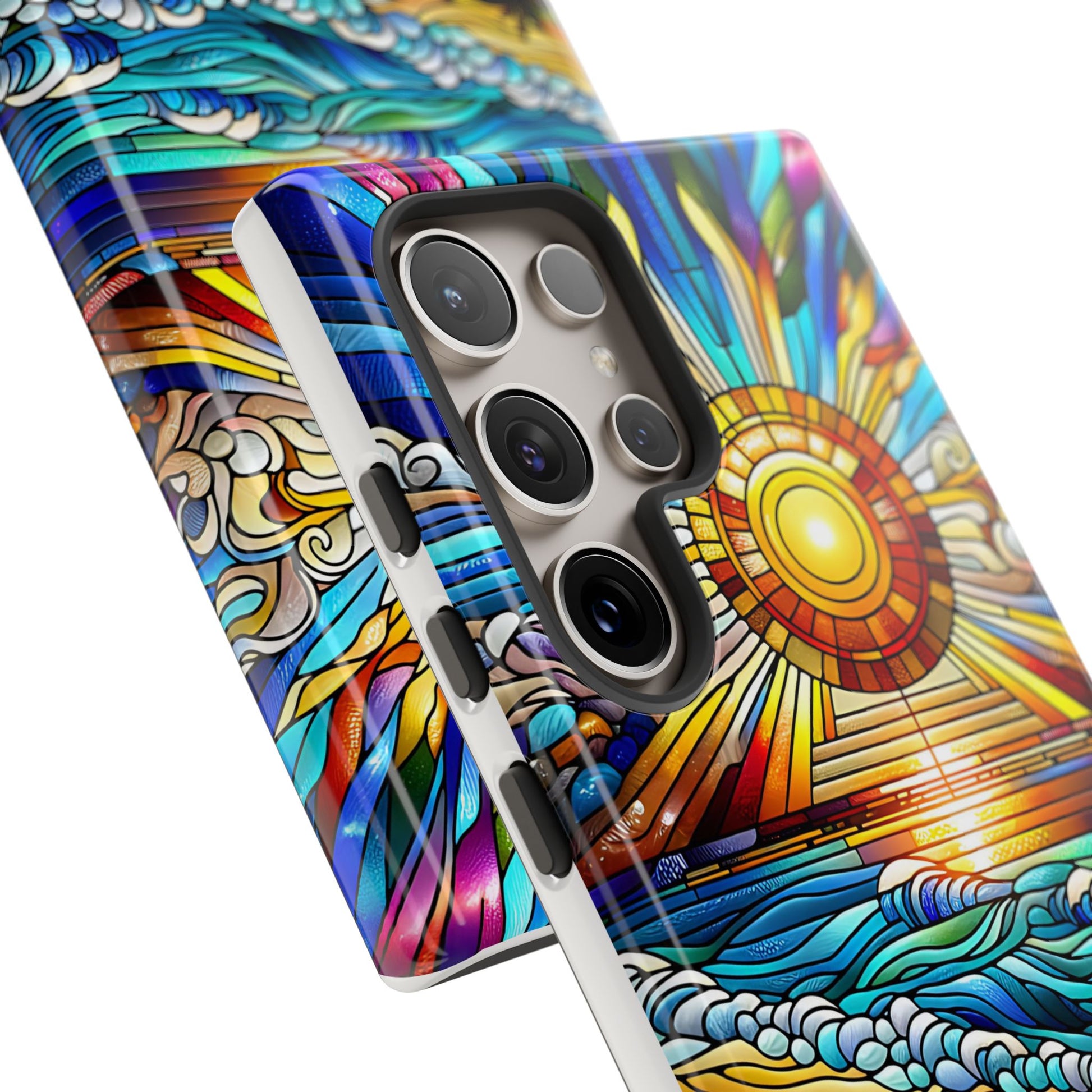 Stained Glass Tough Cases, Protective Phone Case, Nature Inspired Smartphone Cover, Beach Day Summer Accessories, Ocean Lover Gift