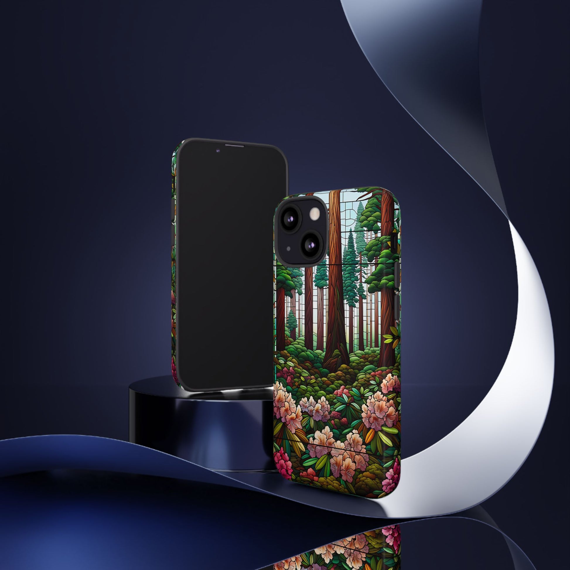 Nature Inspired Tough Cases - Redwood Trees & Rhododendrons Stained Glass iPhone Cover, Protective Phone Shell, Unique Samsung Galaxy Case,