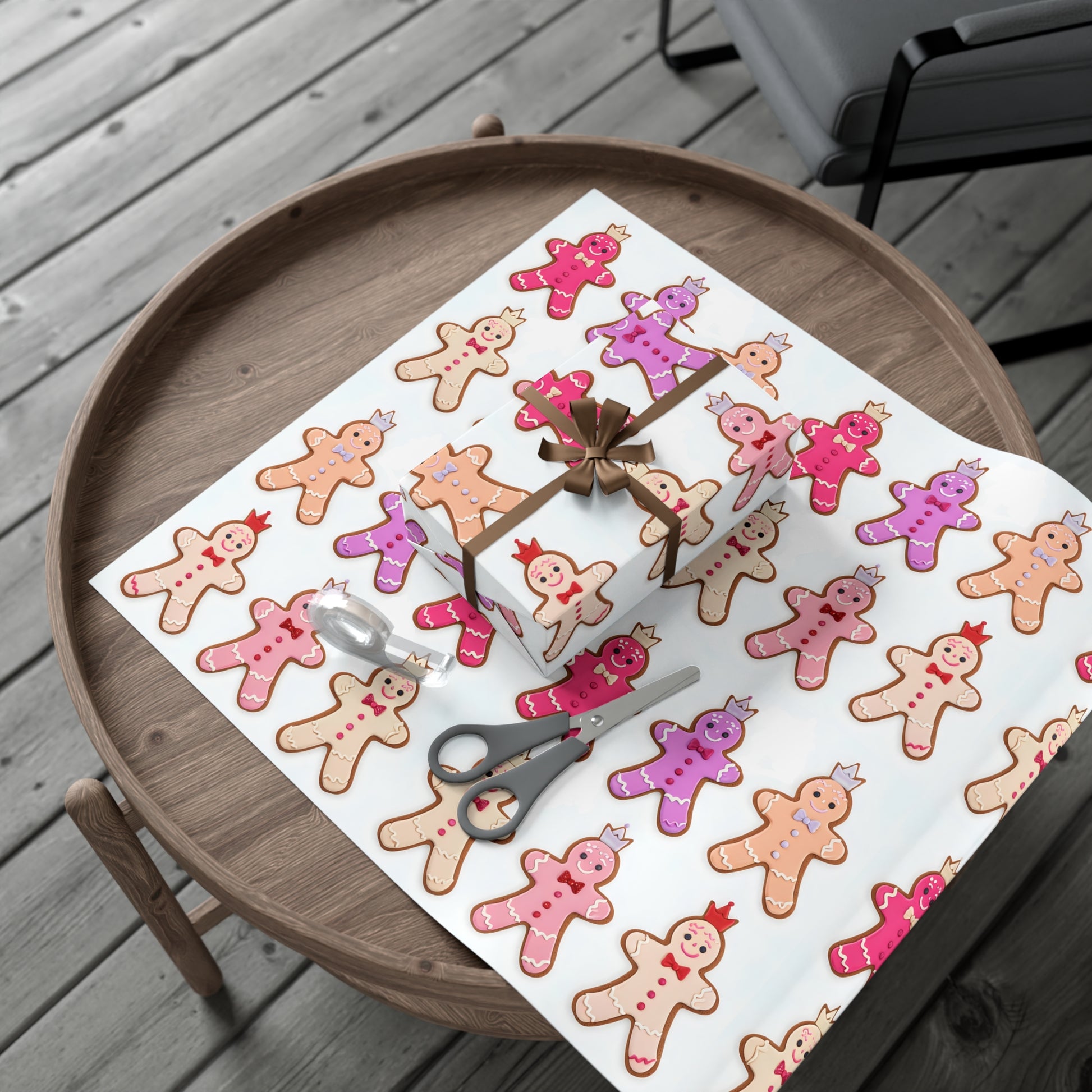 Wrapping Paper, Gingerbread Women On White Background - Gift Wrap Rolls, Eco-Friendly Gift Wrap, Holiday
