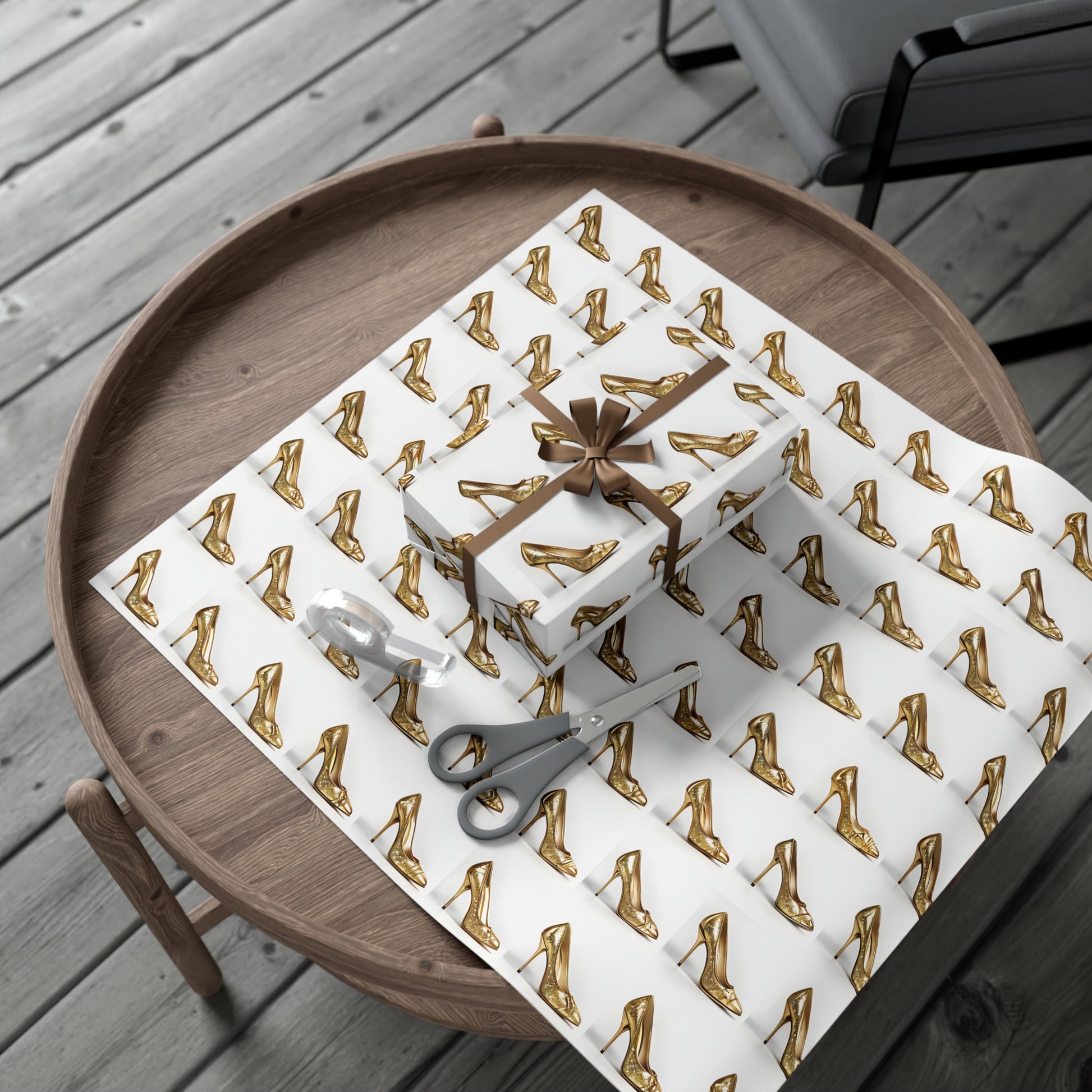 Wrapping Paper, Glimmering Gold High Heels On White Background - Gift Wrap Rolls, Eco-Friendly Gift Wrap, Holiday