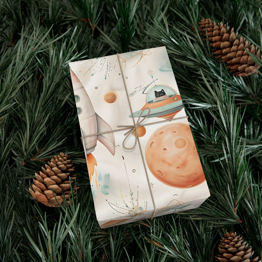 Gift Wrap Papers, Retro Futuristic Pattern, Whimsical Elements, Holiday Gift Wrap, Decorative Wrapping Paper, Gift Packaging Supplies