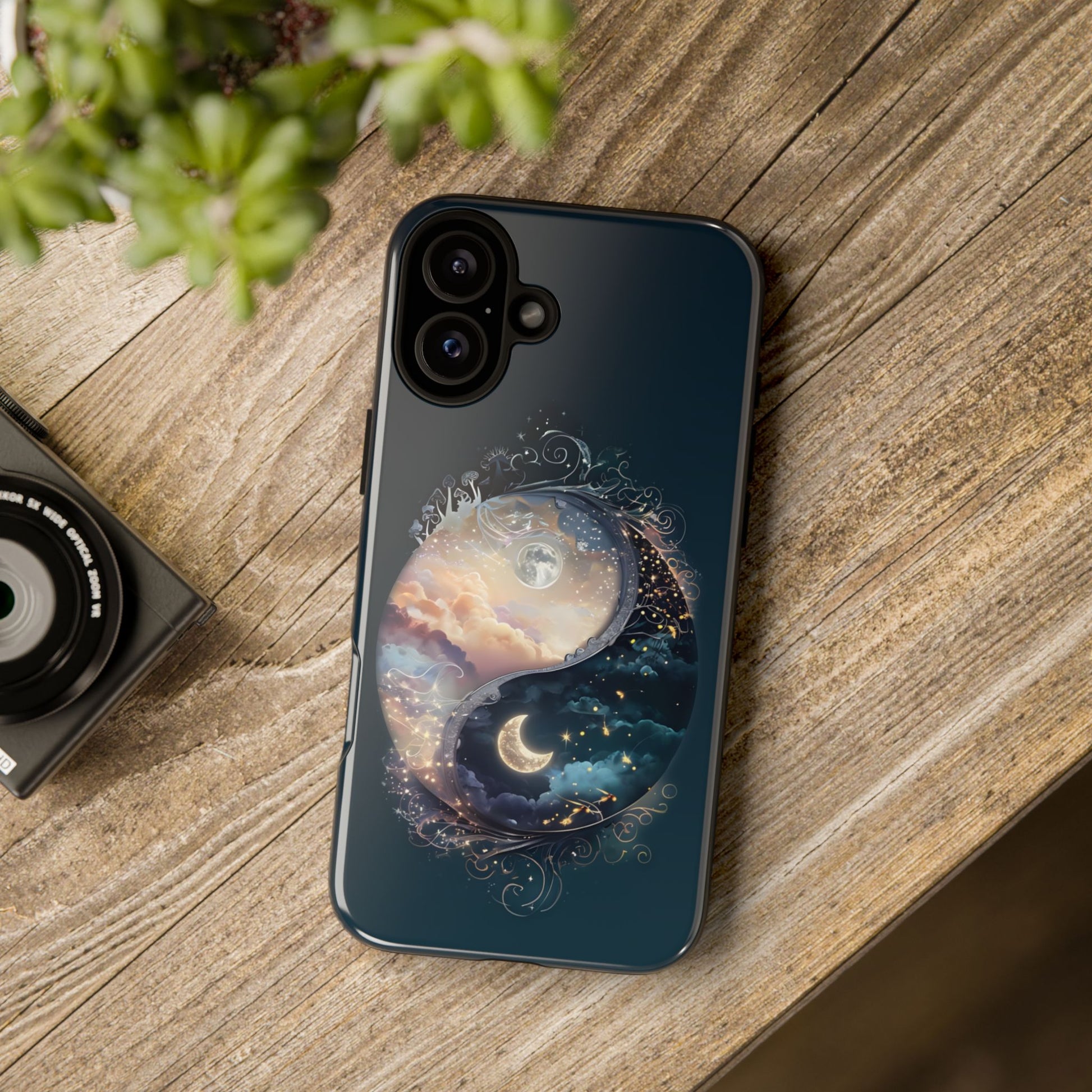 Phone Case, Yin-Yang Symbol Design, Whimsical Day Night Fantasy Print, Protective Cover, Tough Skin, Phone Accessories, Phone Protection