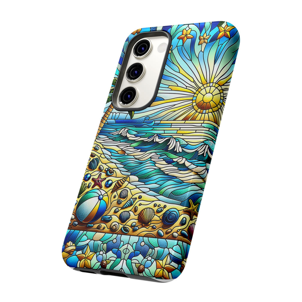 Stained Glass Tough Case, Protective Phone Case, Nature Inspired Smartphone Case, Summer Beach Play Day Phone Cover, Tough Phone Case for