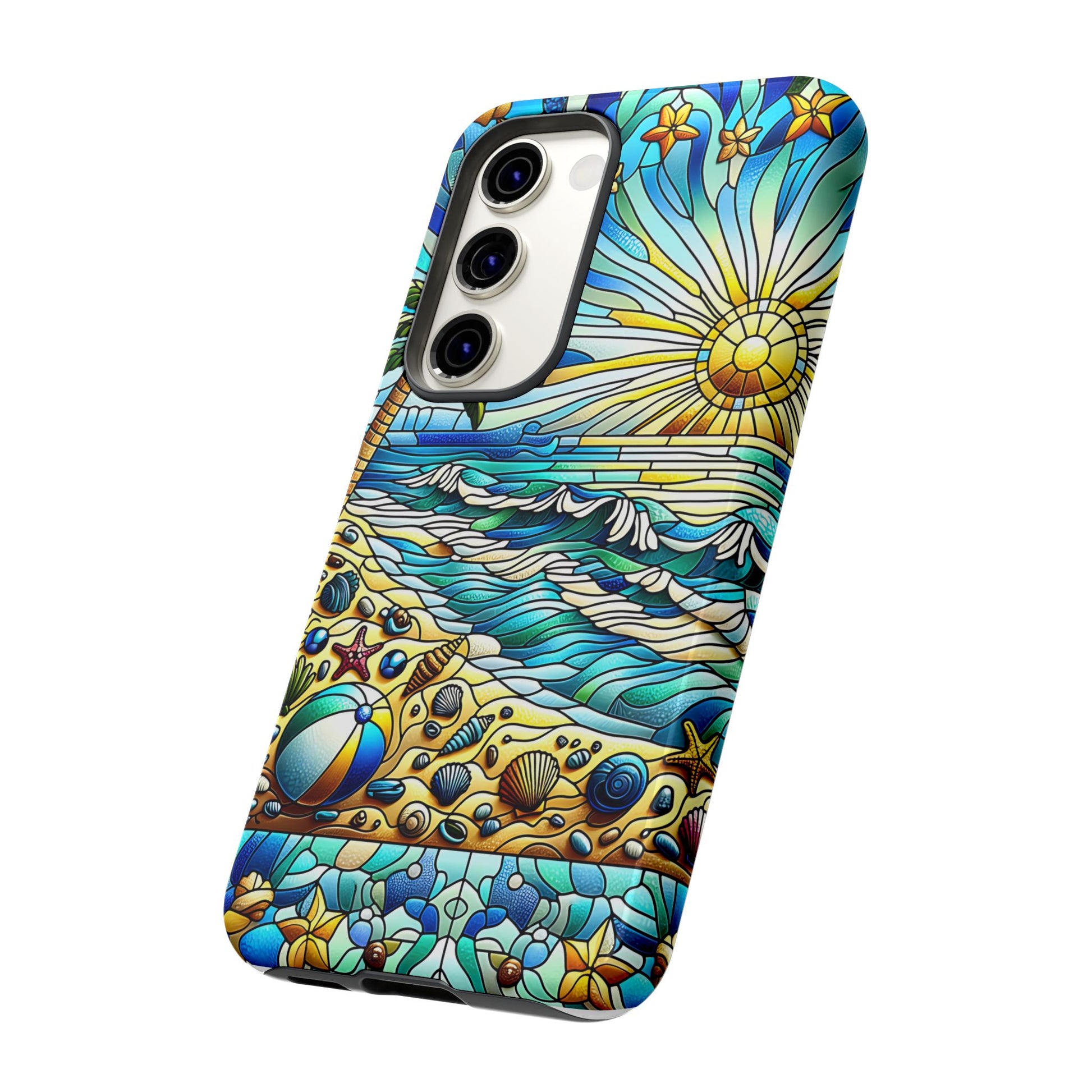 Stained Glass Tough Case, Protective Phone Case, Nature Inspired Smartphone Case, Summer Beach Play Day Phone Cover, Tough Phone Case for