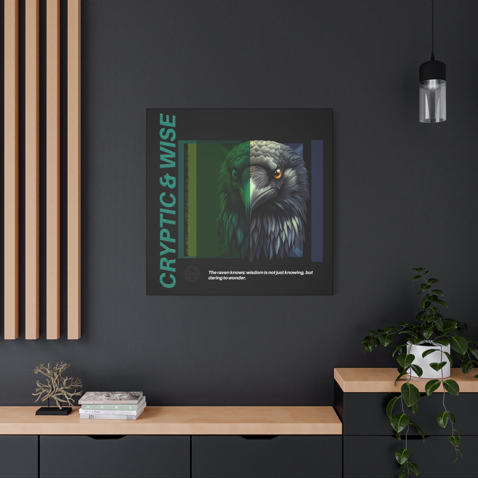 Canvas Art, Cryptic & Wise Wall Decor, Inspirational Raven, Motivational Home Decor, Nature-Themed Gift, Abstract Animal Artwork, Wildlife,