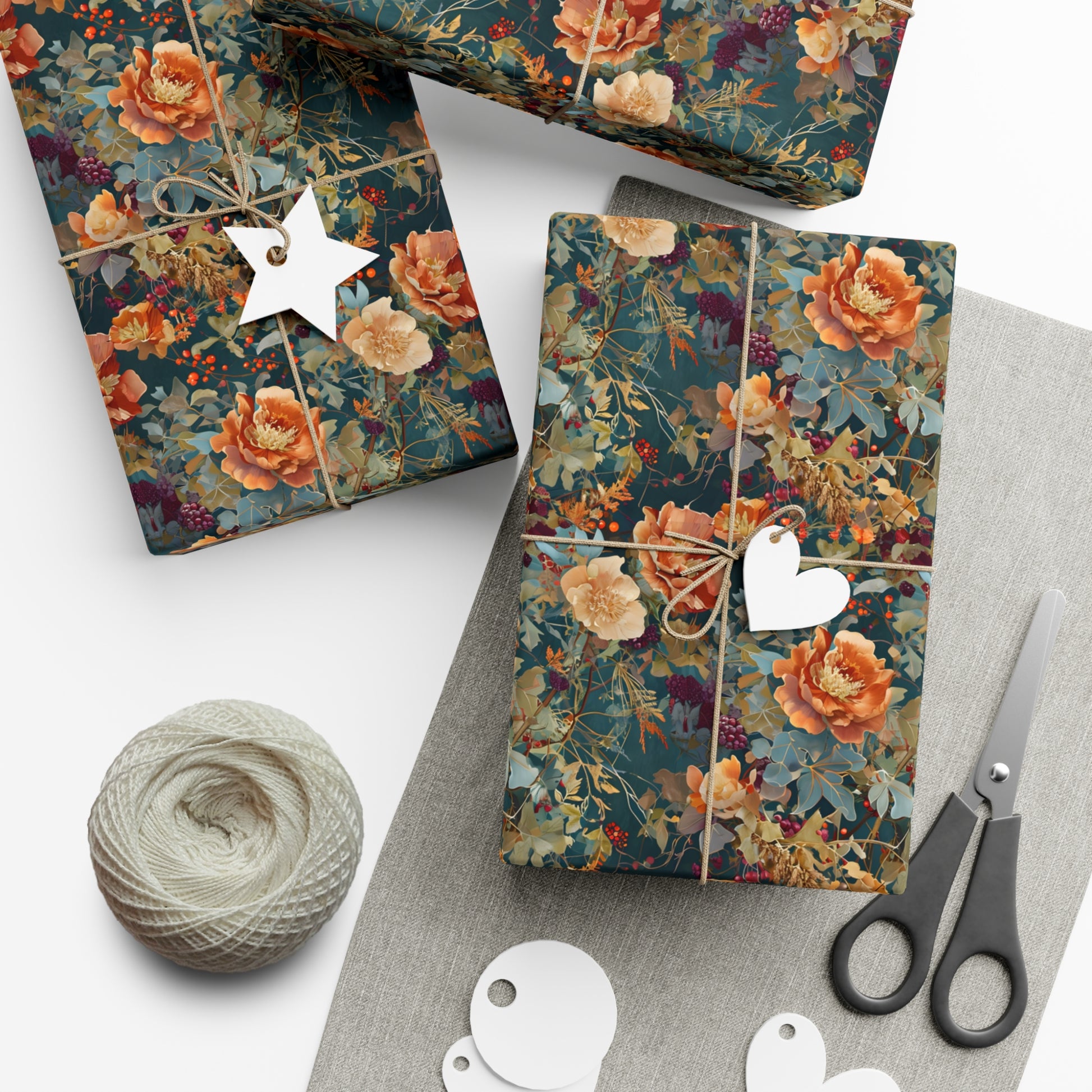 Gift Wrap Papers, Art Nouveau Floral Pattern, Autumn Hues, Wrapping Paper Roll, Holiday Gift Wrap, Eco-Friendly Gift Wrap