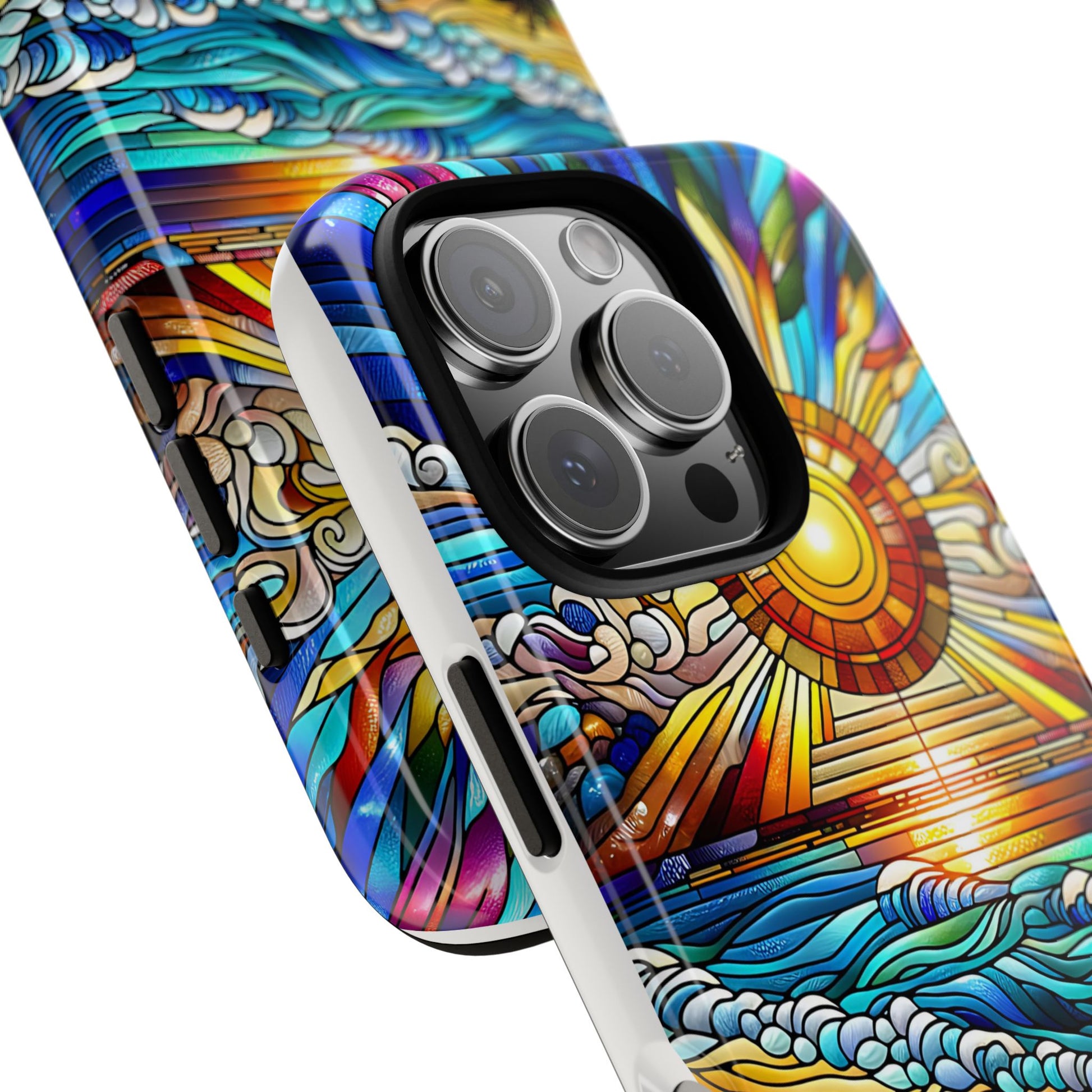 Stained Glass Tough Cases, Protective Phone Case, Nature Inspired Smartphone Cover, Beach Day Summer Accessories, Ocean Lover Gift