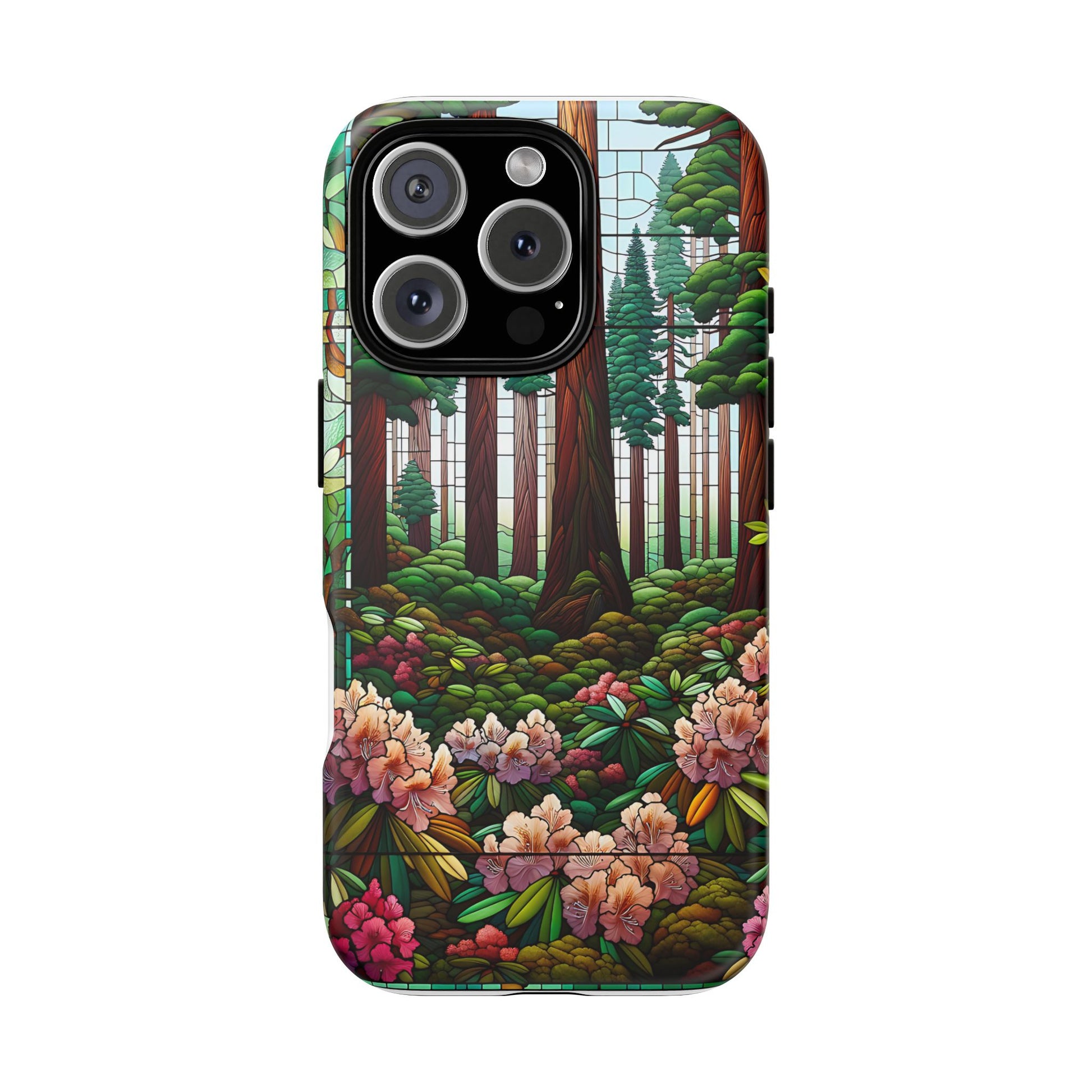 Nature Inspired Tough Cases - Redwood Trees & Rhododendrons Stained Glass iPhone Cover, Protective Phone Shell, Unique Samsung Galaxy Case,