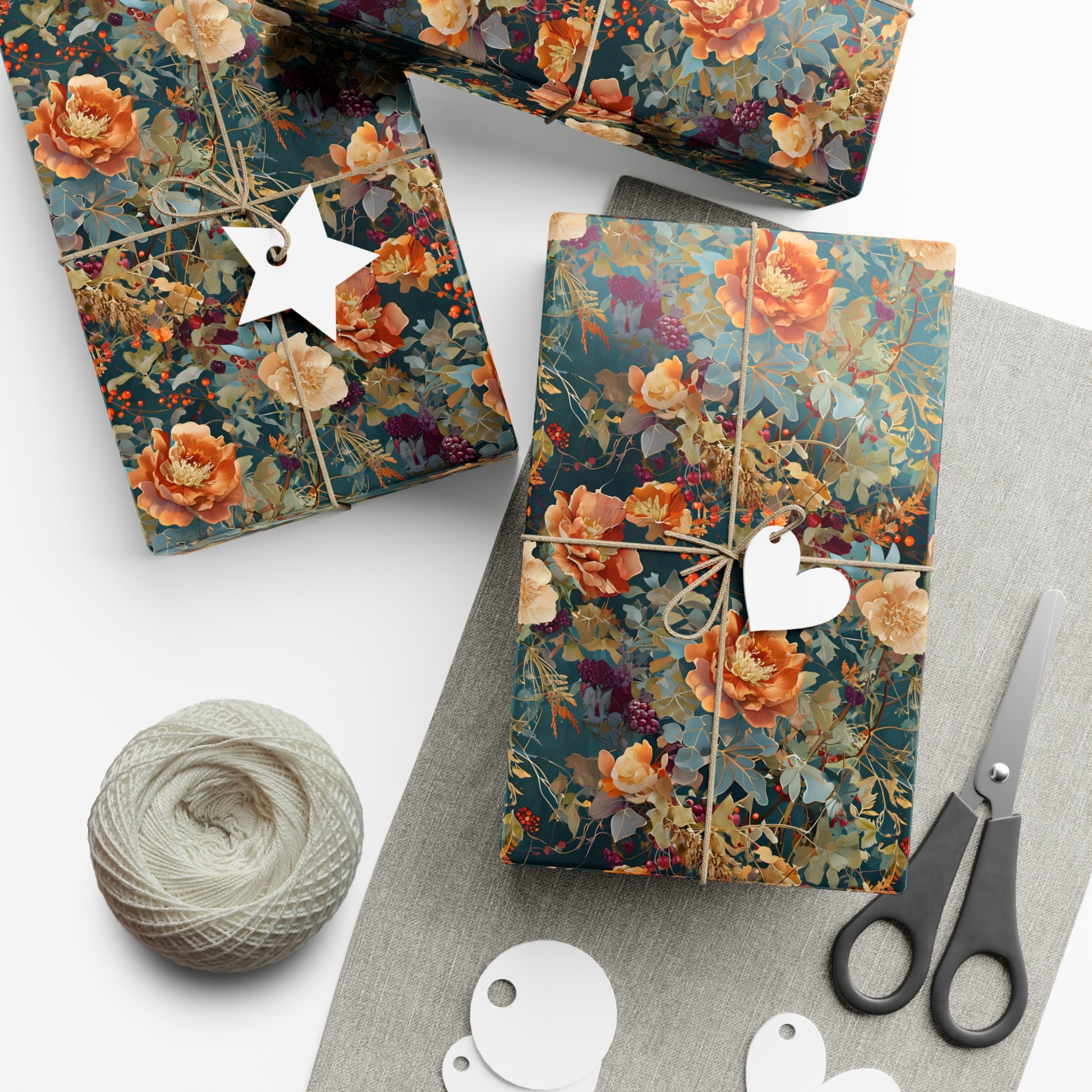 Gift Wrap Papers, Art Nouveau Floral Pattern, Autumn Hues, Wrapping Paper Roll, Holiday Gift Wrap, Eco-Friendly Gift Wrap
