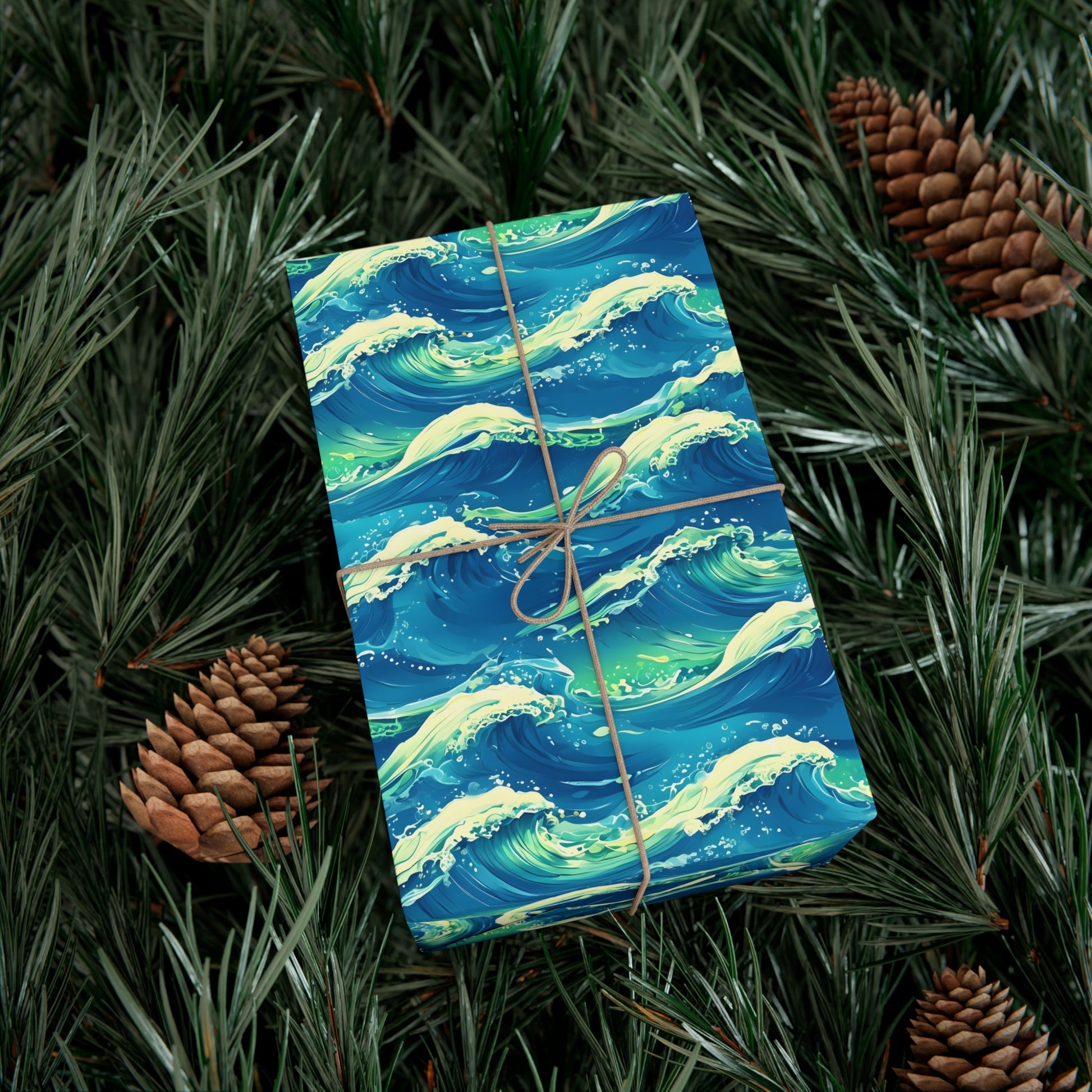 Wrapping Paper, Vibrant Seamless Ocean Waves Gift Wrap Roll, Nautical Gift Packaging, Beach Theme Gift Wrap, Coastal Holiday Wrapping