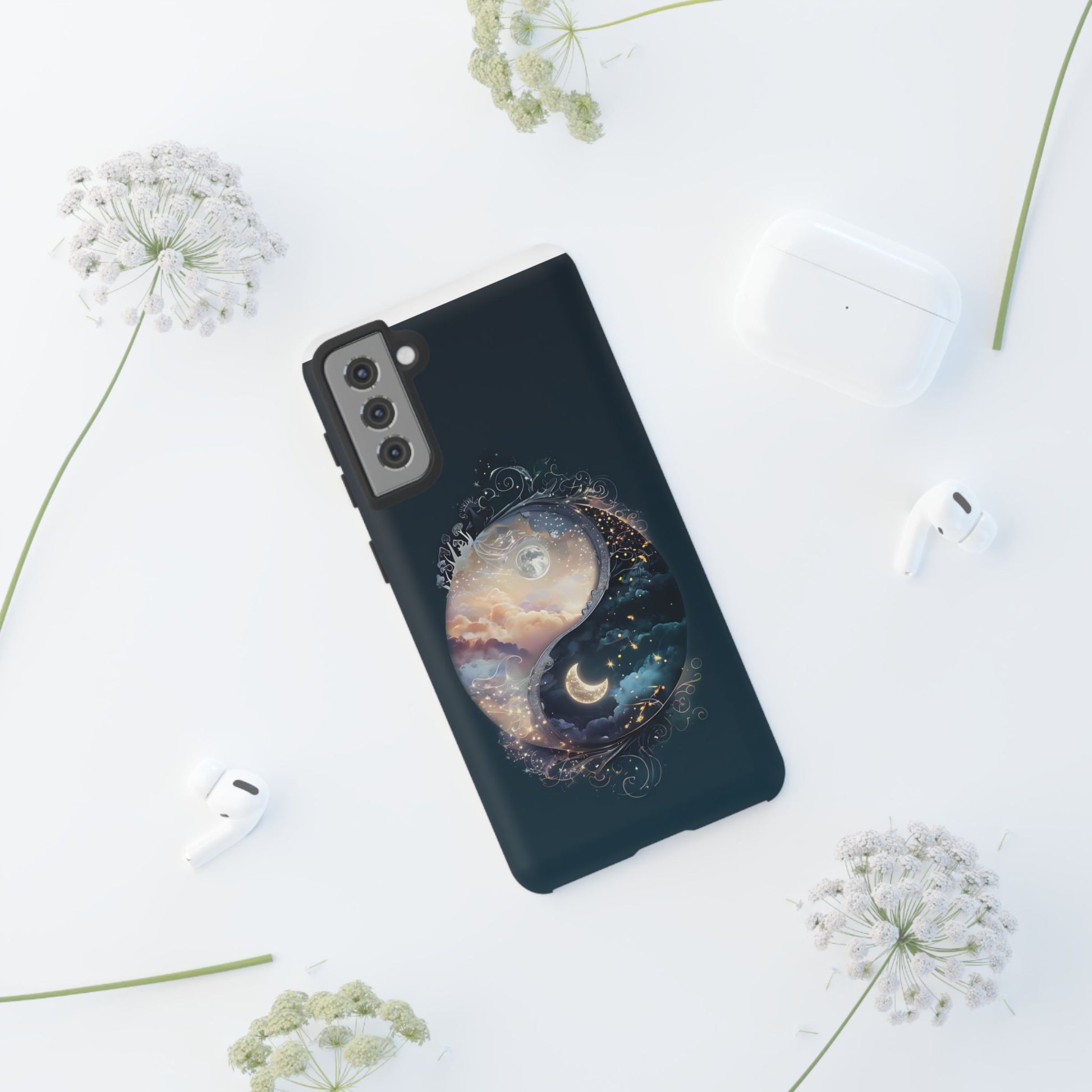 Phone Case, Yin-Yang Symbol Design, Whimsical Day Night Fantasy Print, Protective Cover, Tough Skin, Phone Accessories, Phone Protection