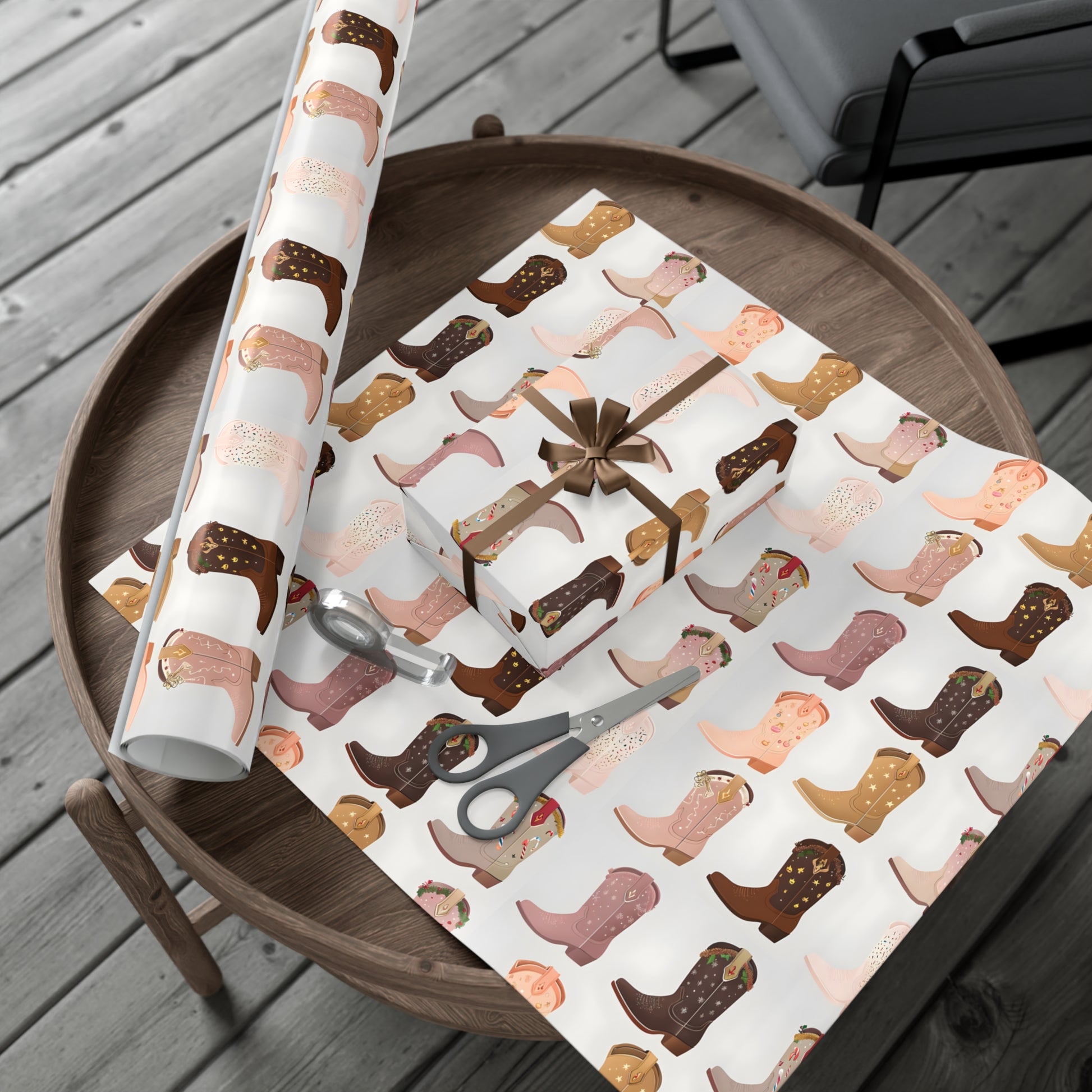 Wrapping Paper, Colorful Cowboy Boots Displaying Festive Holiday Designs, Christmas Wrapping, Gift Packaging, Festive Decor, Holiday Gift
