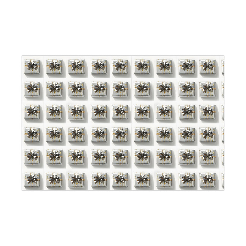 Wrapping Paper, Elegantly Wrapped Gifts On White Background with Silver & Gold Bows - Gift Wrap Rolls, Eco-Friendly Gift Wrap, Holiday