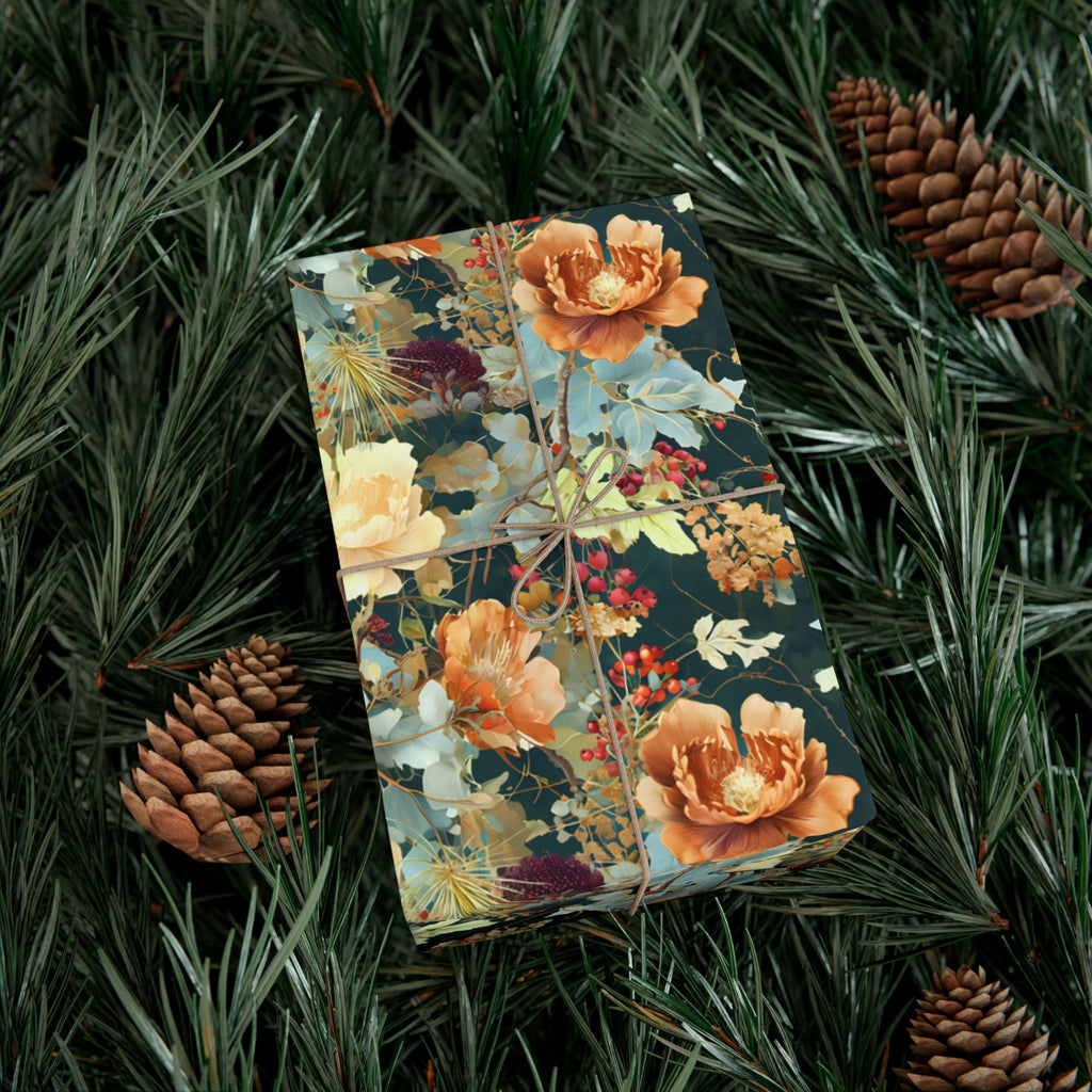 Gift Wrap Papers, Art Nouveau Floral Pattern Showcasing Vibrant Fall Colors, Wrapping Paper Roll, Holiday Gift Wrap, Gift Packaging, Craft