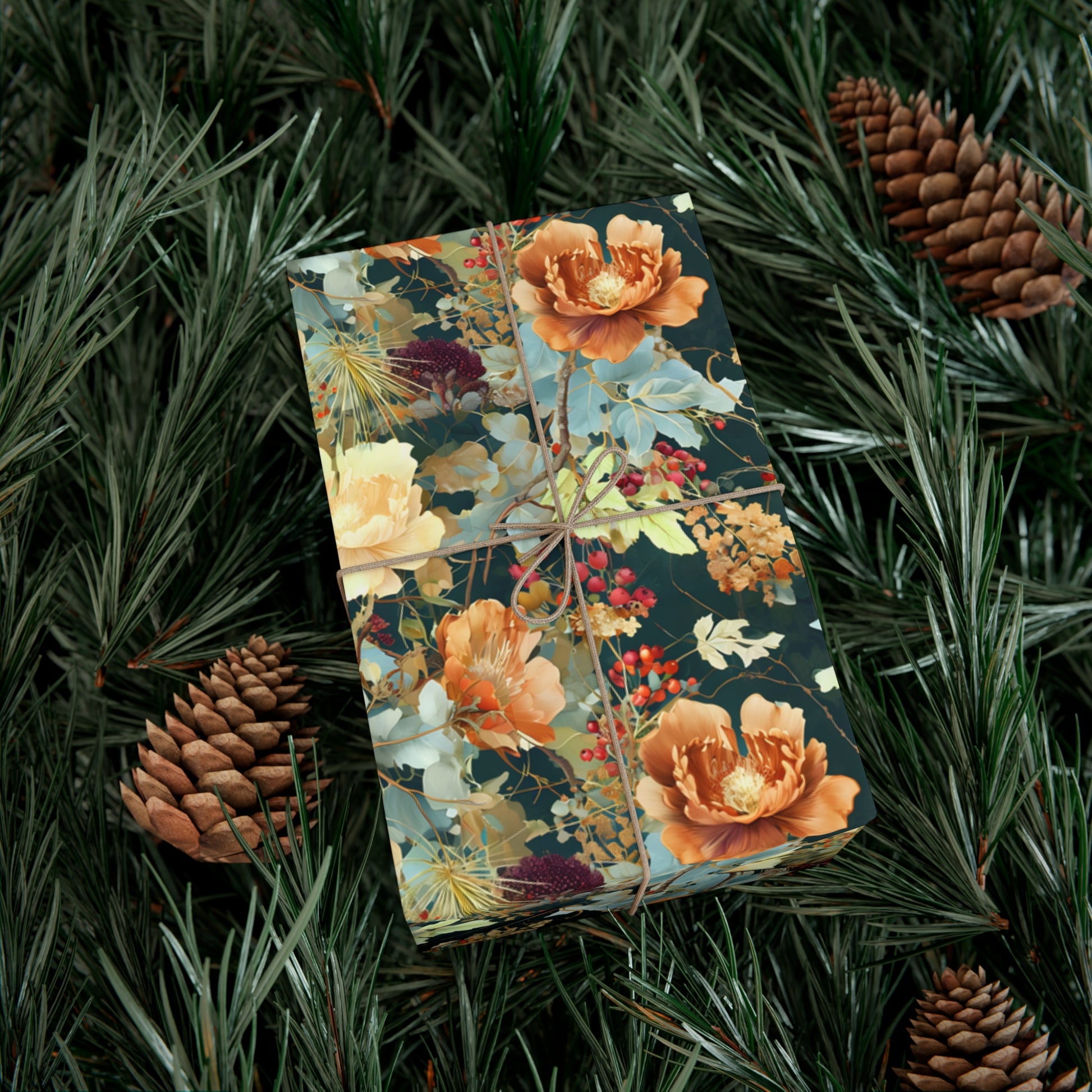 Gift Wrap Papers, Art Nouveau Floral Pattern Showcasing Vibrant Fall Colors, Wrapping Paper Roll, Holiday Gift Wrap, Gift Packaging, Craft
