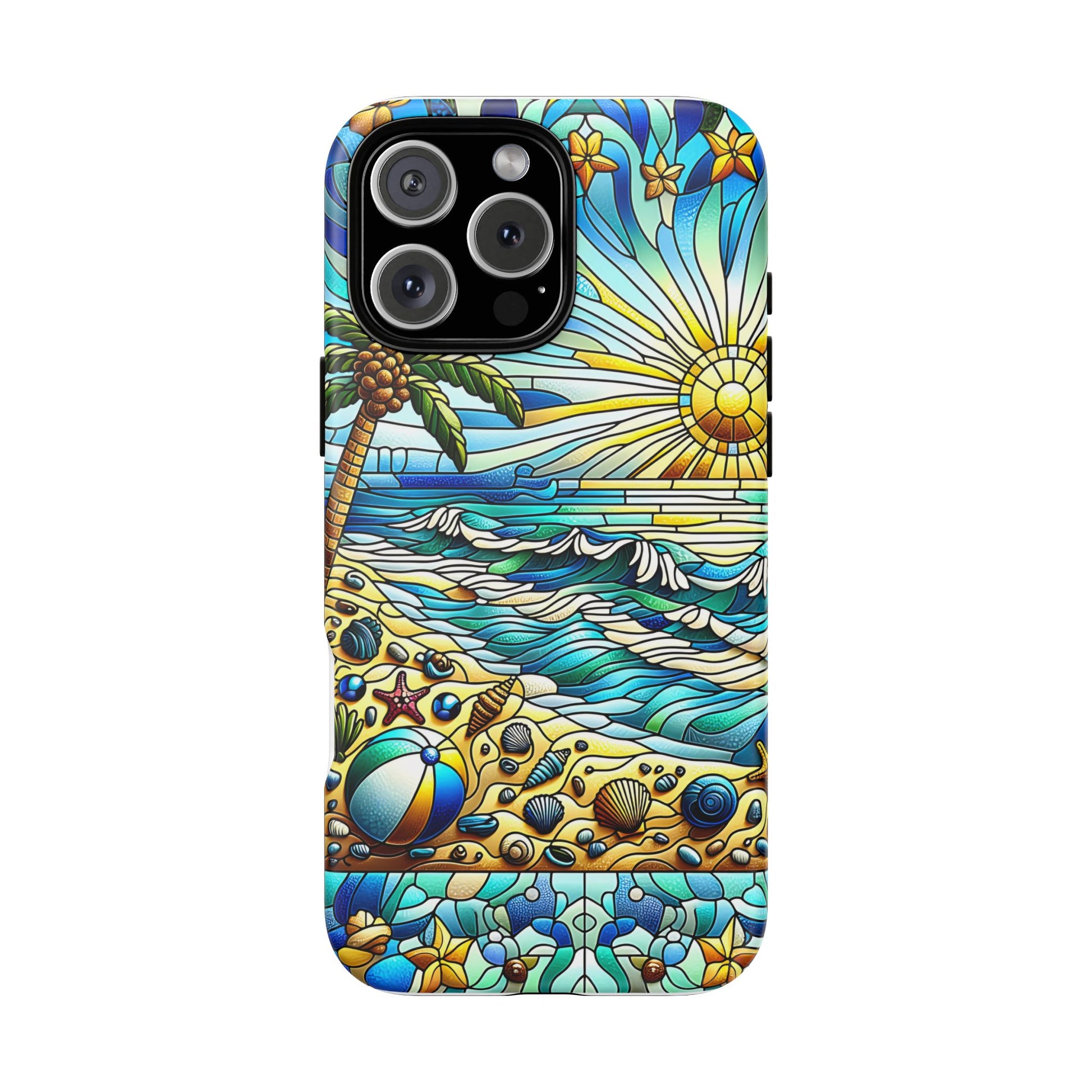 Stained Glass Tough Case, Protective Phone Case, Nature Inspired Smartphone Case, Summer Beach Play Day Phone Cover, Tough Phone Case for