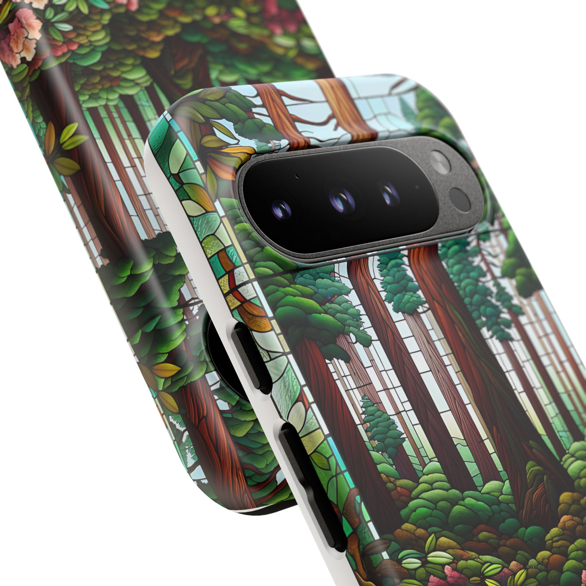 Nature Inspired Tough Cases - Redwood Trees & Rhododendrons Stained Glass iPhone Cover, Protective Phone Shell, Unique Samsung Galaxy Case,