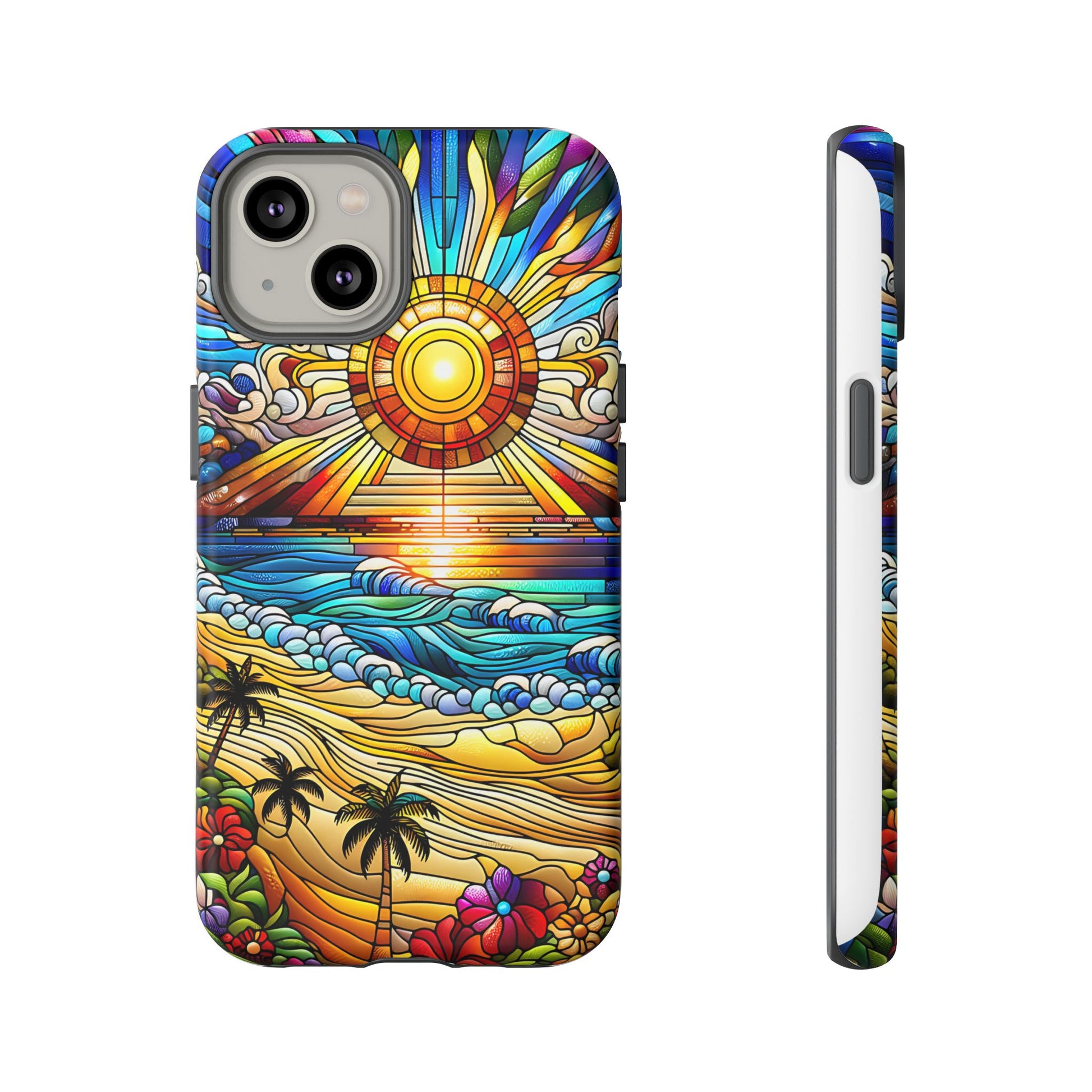 Stained Glass Tough Cases, Protective Phone Case, Nature Inspired Smartphone Cover, Beach Day Summer Accessories, Ocean Lover Gift