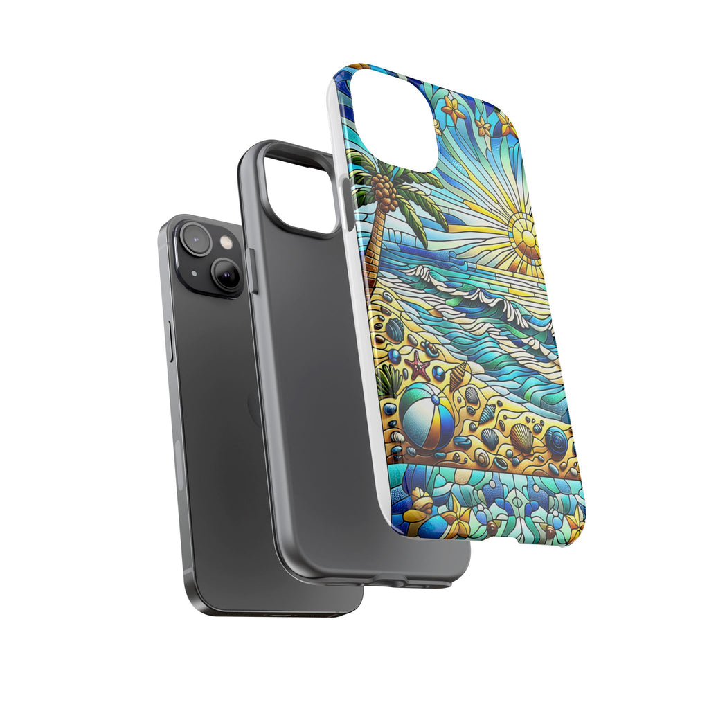 Stained Glass Tough Case, Protective Phone Case, Nature Inspired Smartphone Case, Summer Beach Play Day Phone Cover, Tough Phone Case for