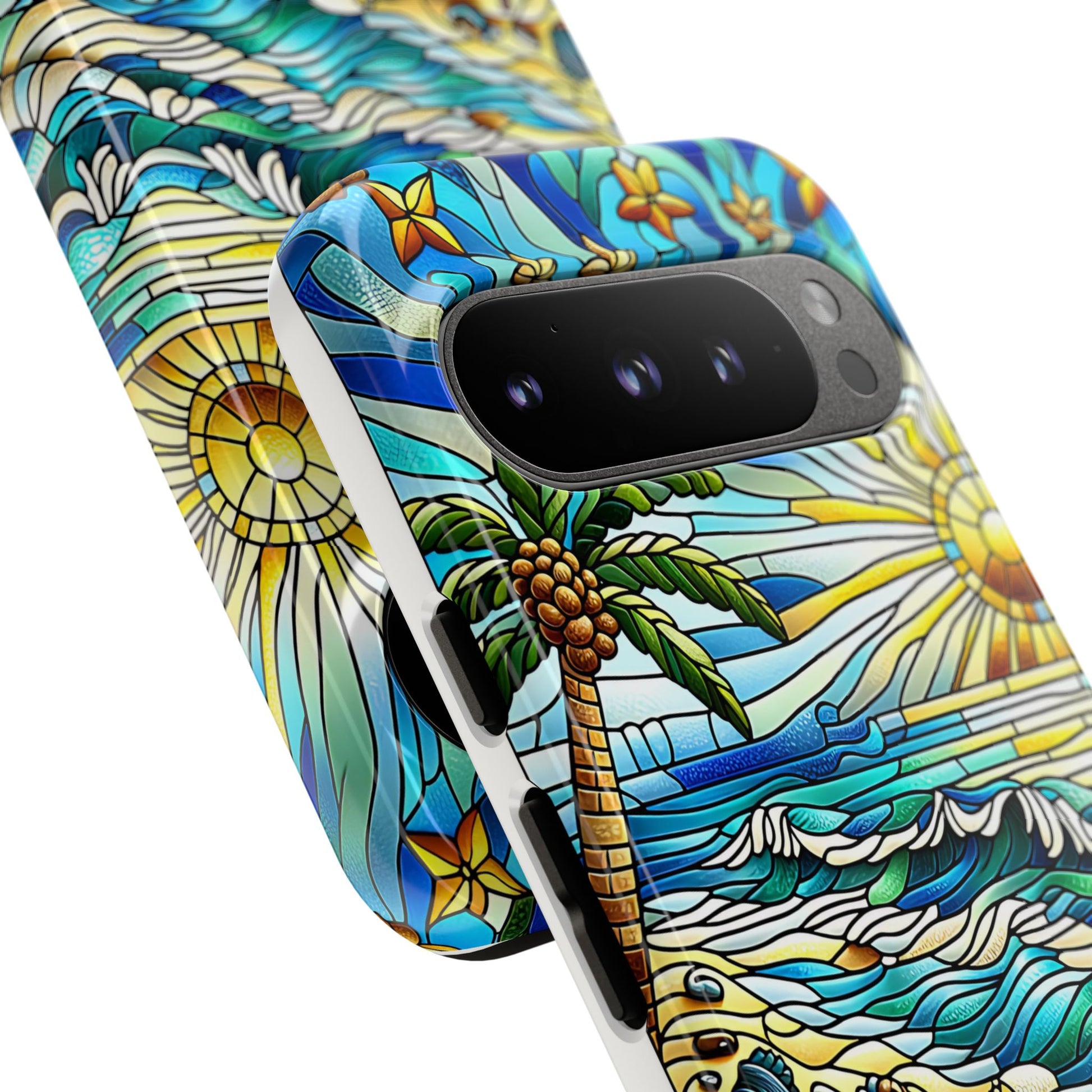 Stained Glass Tough Case, Protective Phone Case, Nature Inspired Smartphone Case, Summer Beach Play Day Phone Cover, Tough Phone Case for