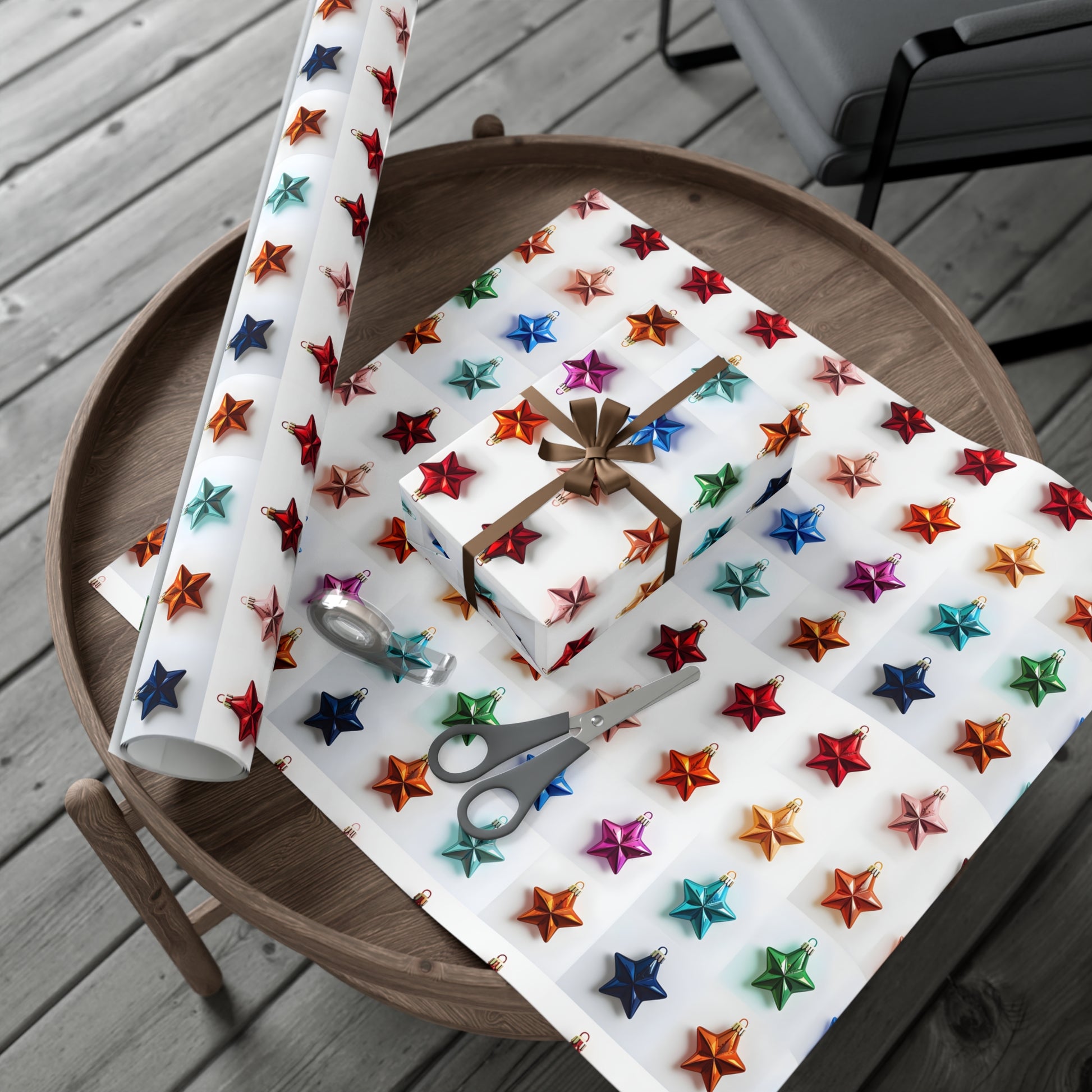 Wrapping Paper, Vibrant Star Christmas Ornaments On White Background - Gift Wrap Rolls, Eco-Friendly Gift Wrap, Holiday