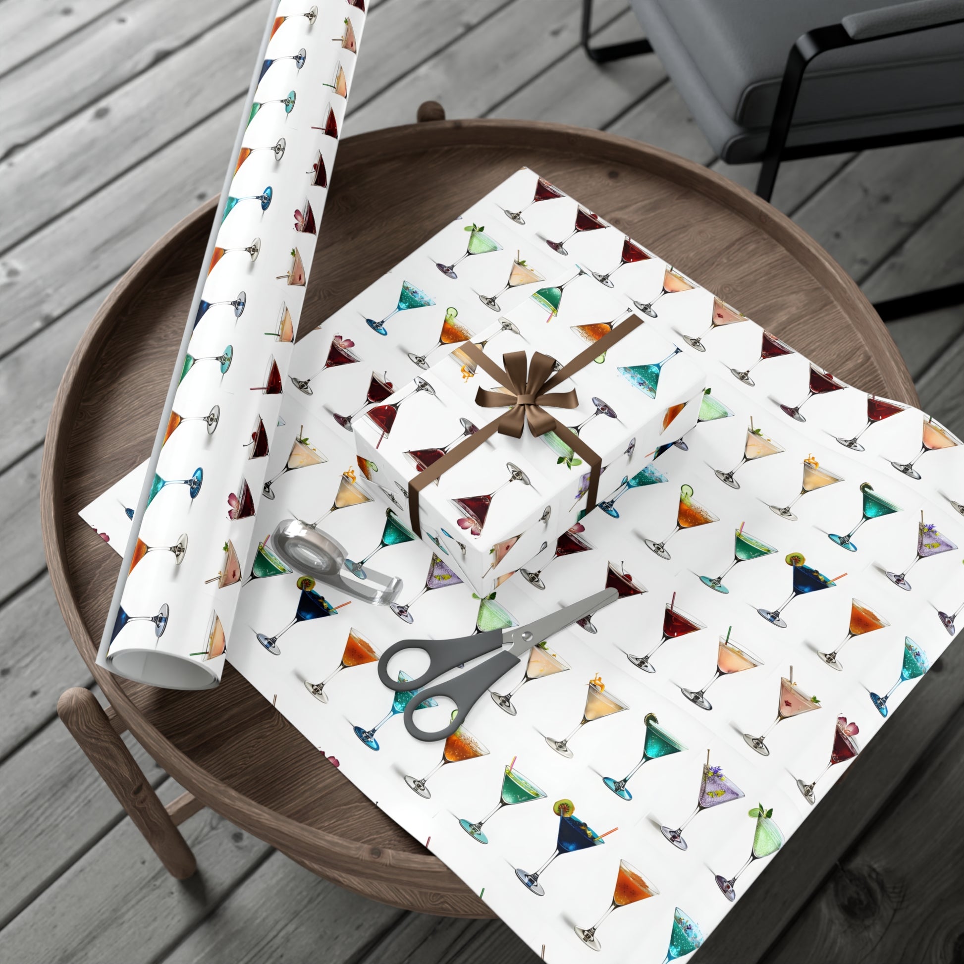 Wrapping Paper, Colorful Martinis On White Background - Gift Wrap Rolls, Eco-Friendly Gift Wrap, Holiday