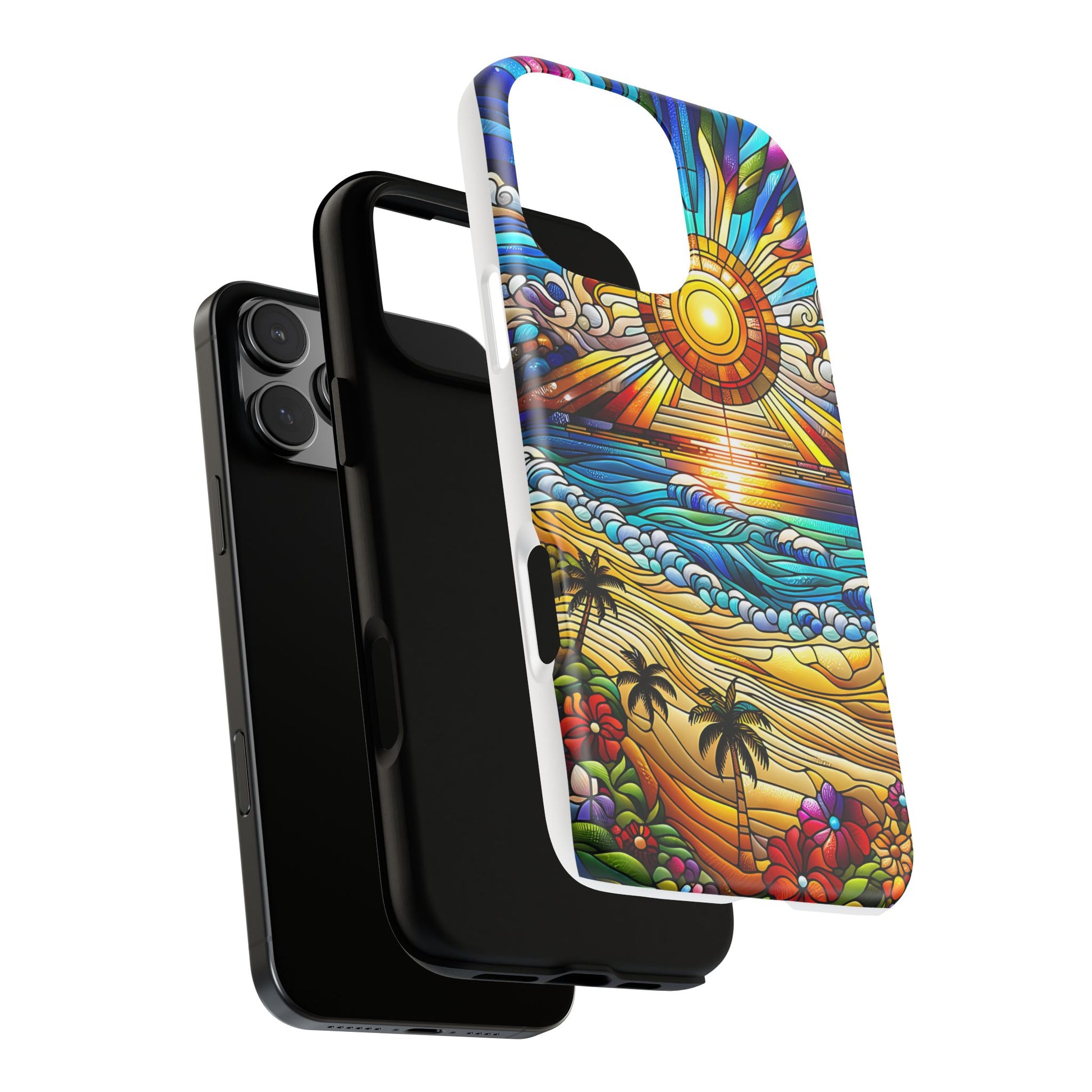 Stained Glass Tough Cases, Protective Phone Case, Nature Inspired Smartphone Cover, Beach Day Summer Accessories, Ocean Lover Gift