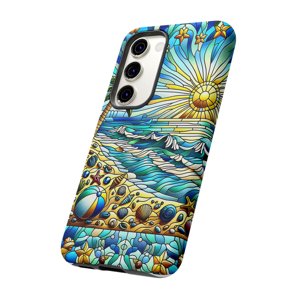 Stained Glass Tough Case, Protective Phone Case, Nature Inspired Smartphone Case, Summer Beach Play Day Phone Cover, Tough Phone Case for