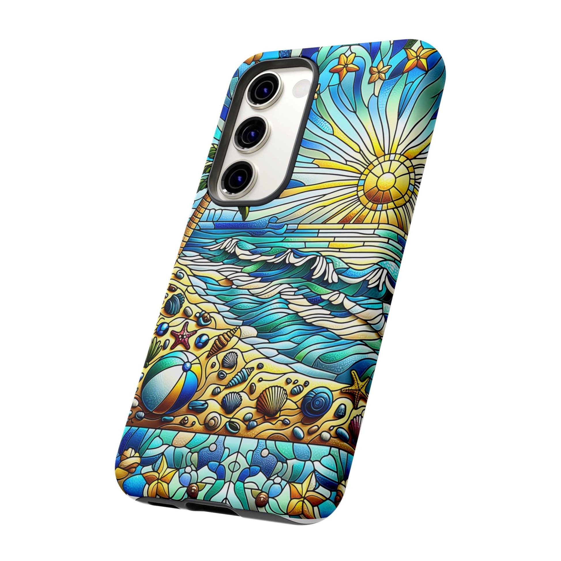 Stained Glass Tough Case, Protective Phone Case, Nature Inspired Smartphone Case, Summer Beach Play Day Phone Cover, Tough Phone Case for