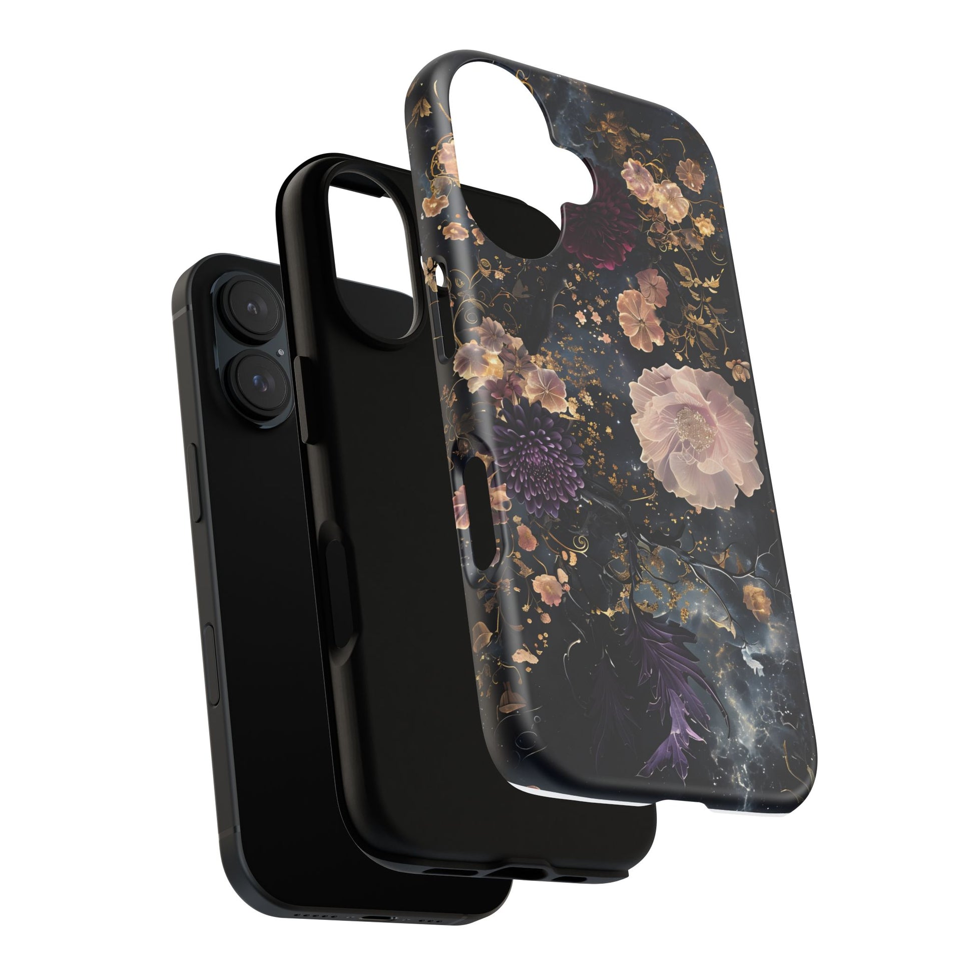 Phone Case, Whimsical Floral Pattern Against Cosmic Nebulous Background. Galaxy, Space, Tough Protective Cover, Unique Gift, Trendy