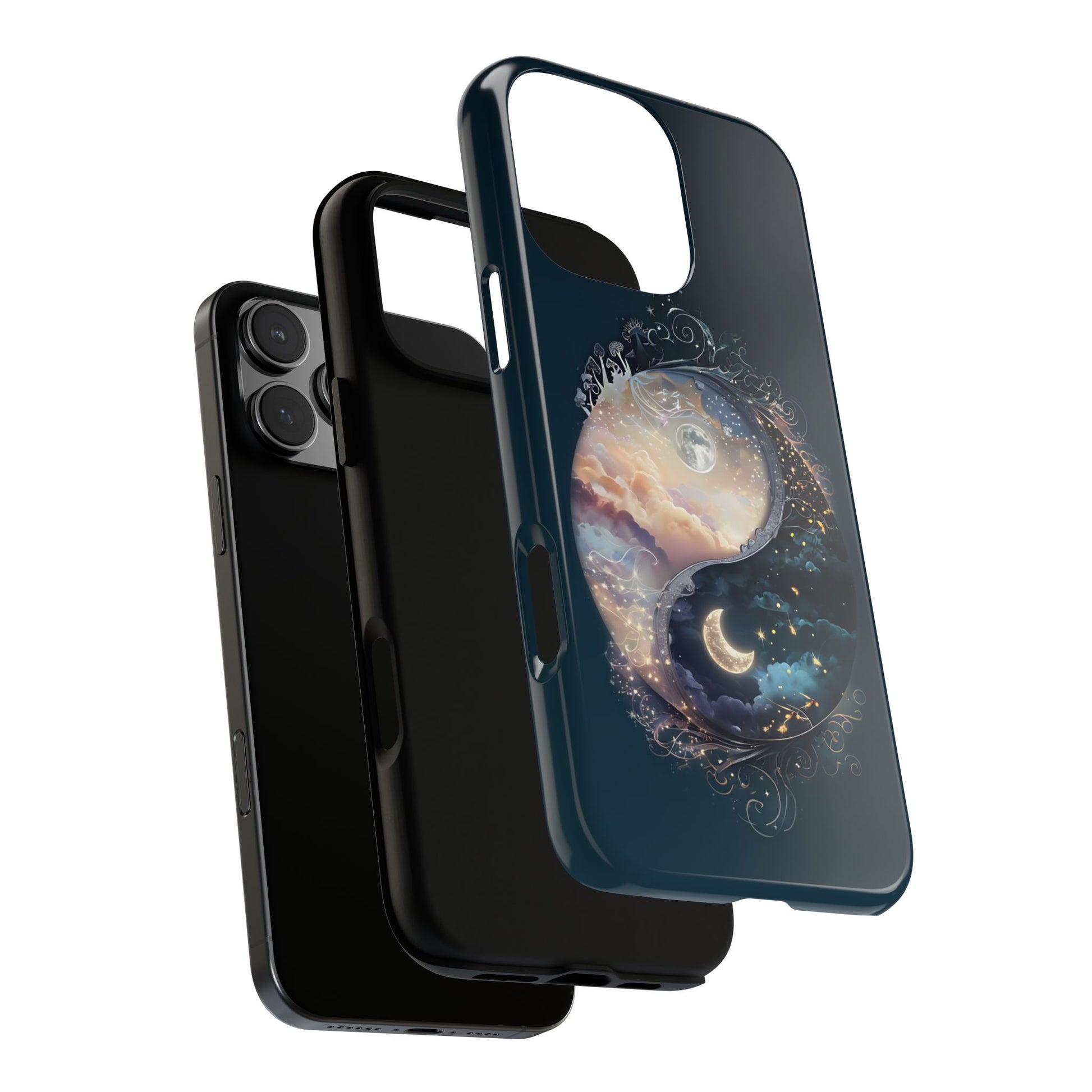 Phone Case, Yin-Yang Symbol Design, Whimsical Day Night Fantasy Print, Protective Cover, Tough Skin, Phone Accessories, Phone Protection