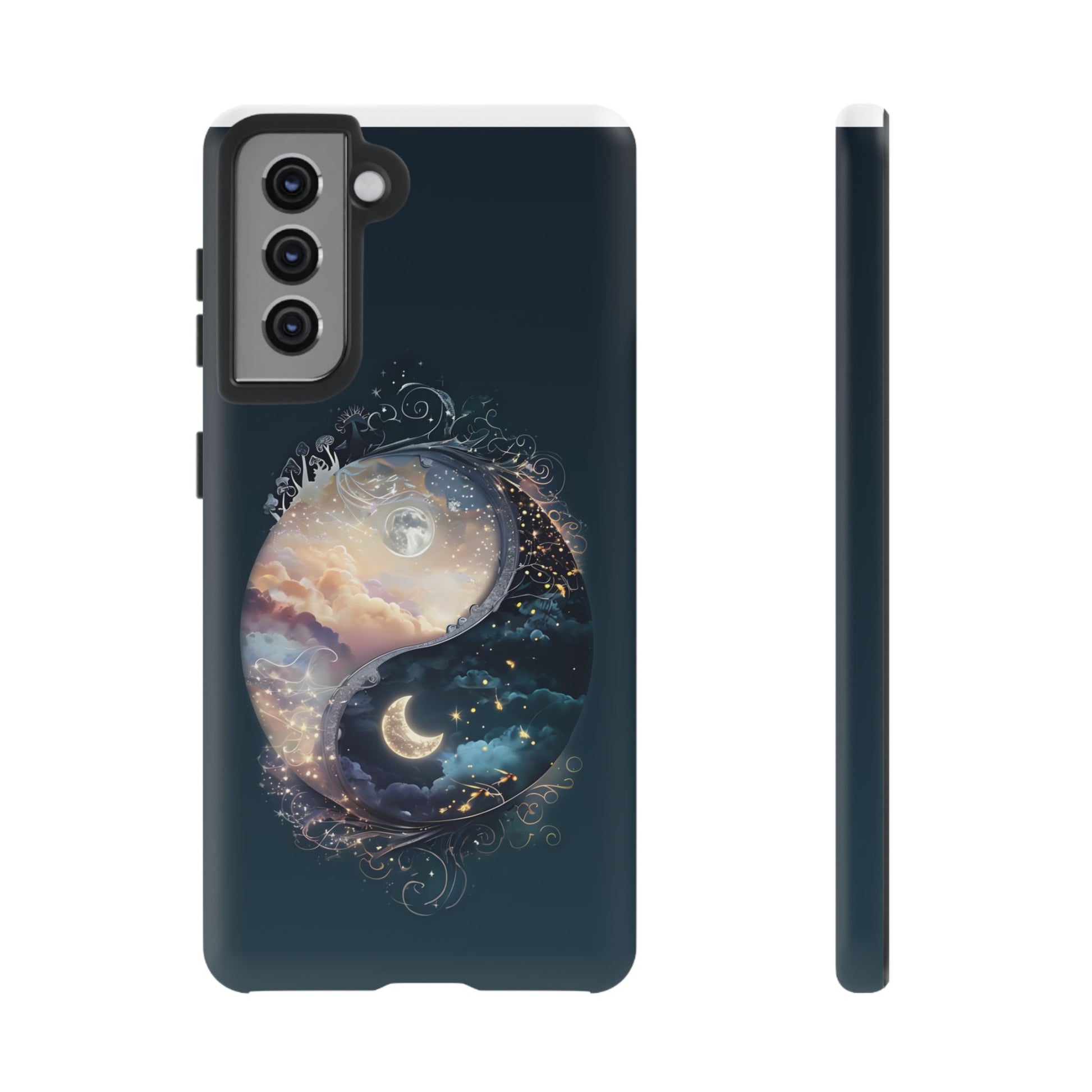 Phone Case, Yin-Yang Symbol Design, Whimsical Day Night Fantasy Print, Protective Cover, Tough Skin, Phone Accessories, Phone Protection