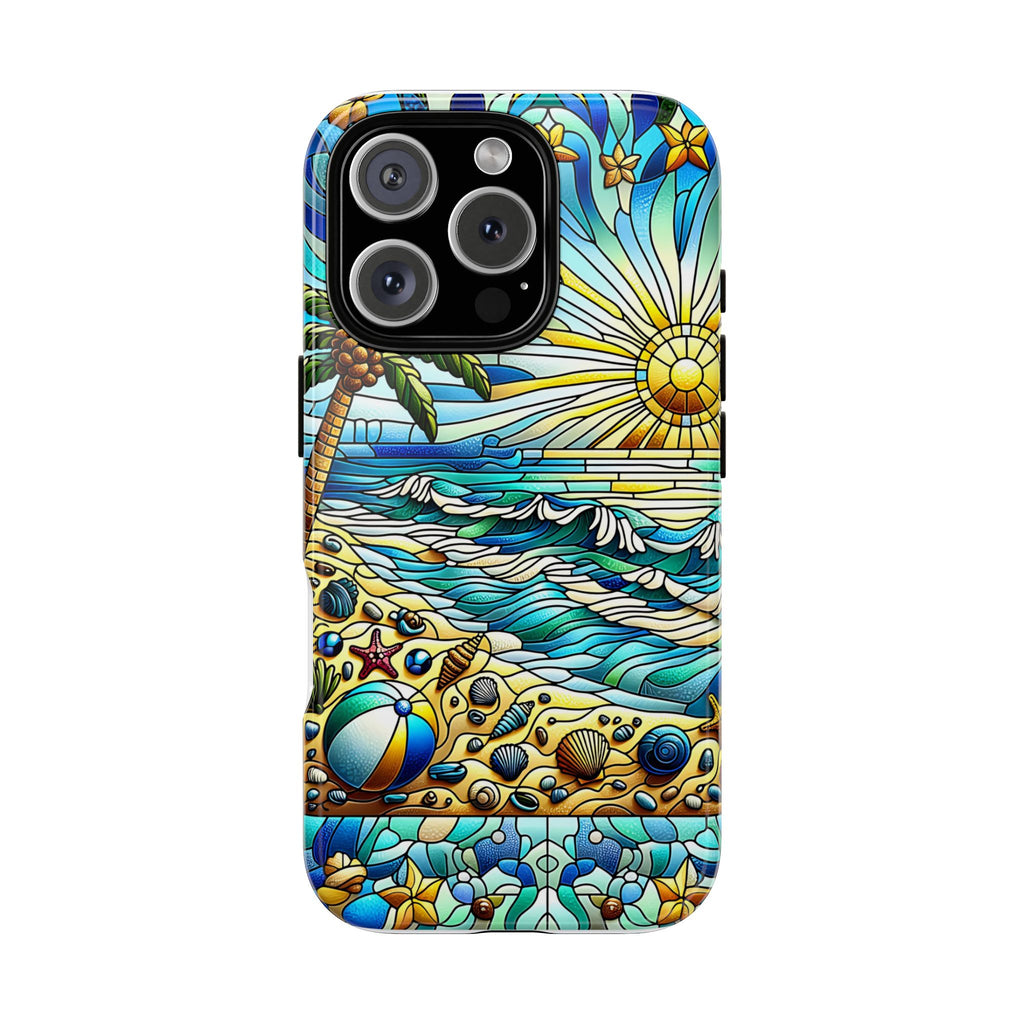 Stained Glass Tough Case, Protective Phone Case, Nature Inspired Smartphone Case, Summer Beach Play Day Phone Cover, Tough Phone Case for