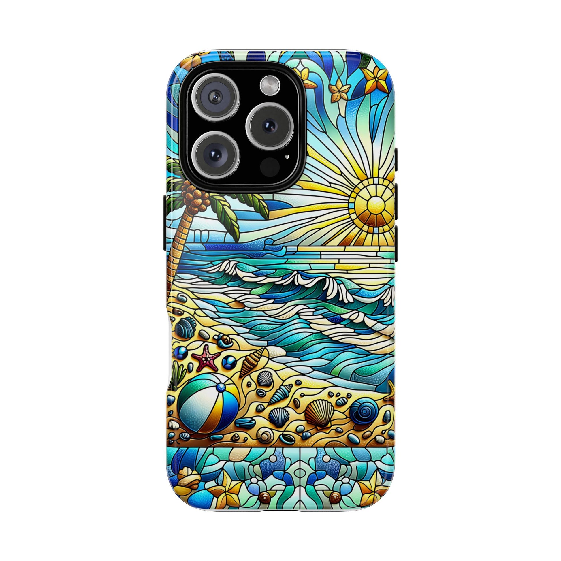 Stained Glass Tough Case, Protective Phone Case, Nature Inspired Smartphone Case, Summer Beach Play Day Phone Cover, Tough Phone Case for