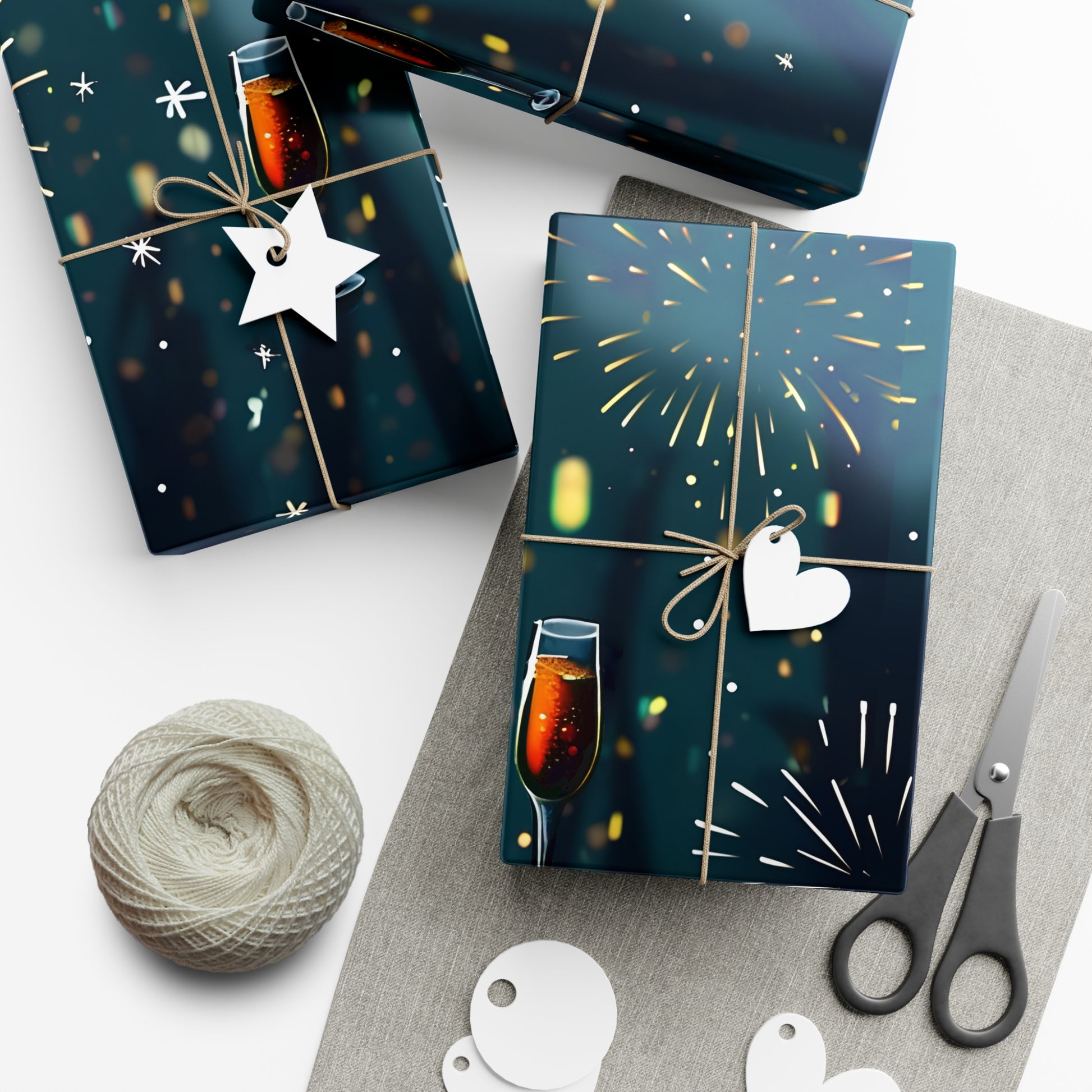 Gift Wrap Papers, New Year's Eve Celebration Pattern With Fireworks And Champagne, Wrapping Paper Roll, Holiday Gift Wrap, Festive