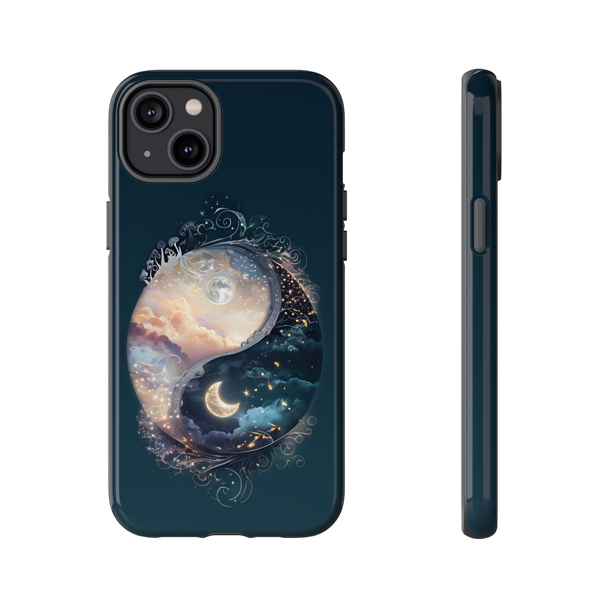 Phone Case, Yin-Yang Symbol Design, Whimsical Day Night Fantasy Print, Protective Cover, Tough Skin, Phone Accessories, Phone Protection