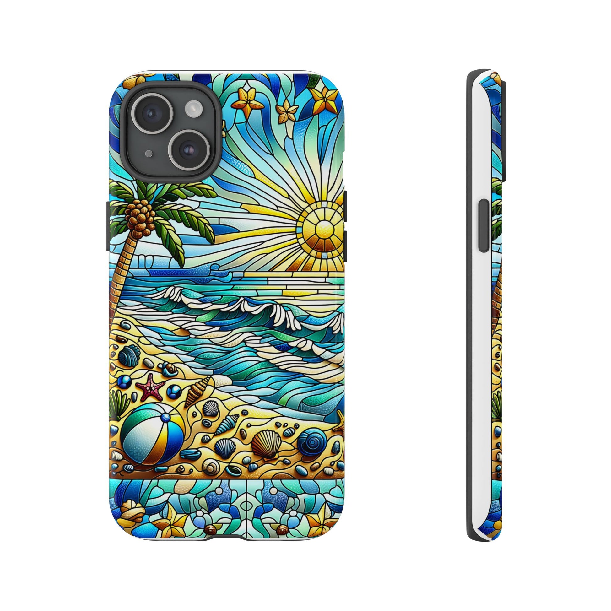 Stained Glass Tough Case, Protective Phone Case, Nature Inspired Smartphone Case, Summer Beach Play Day Phone Cover, Tough Phone Case for