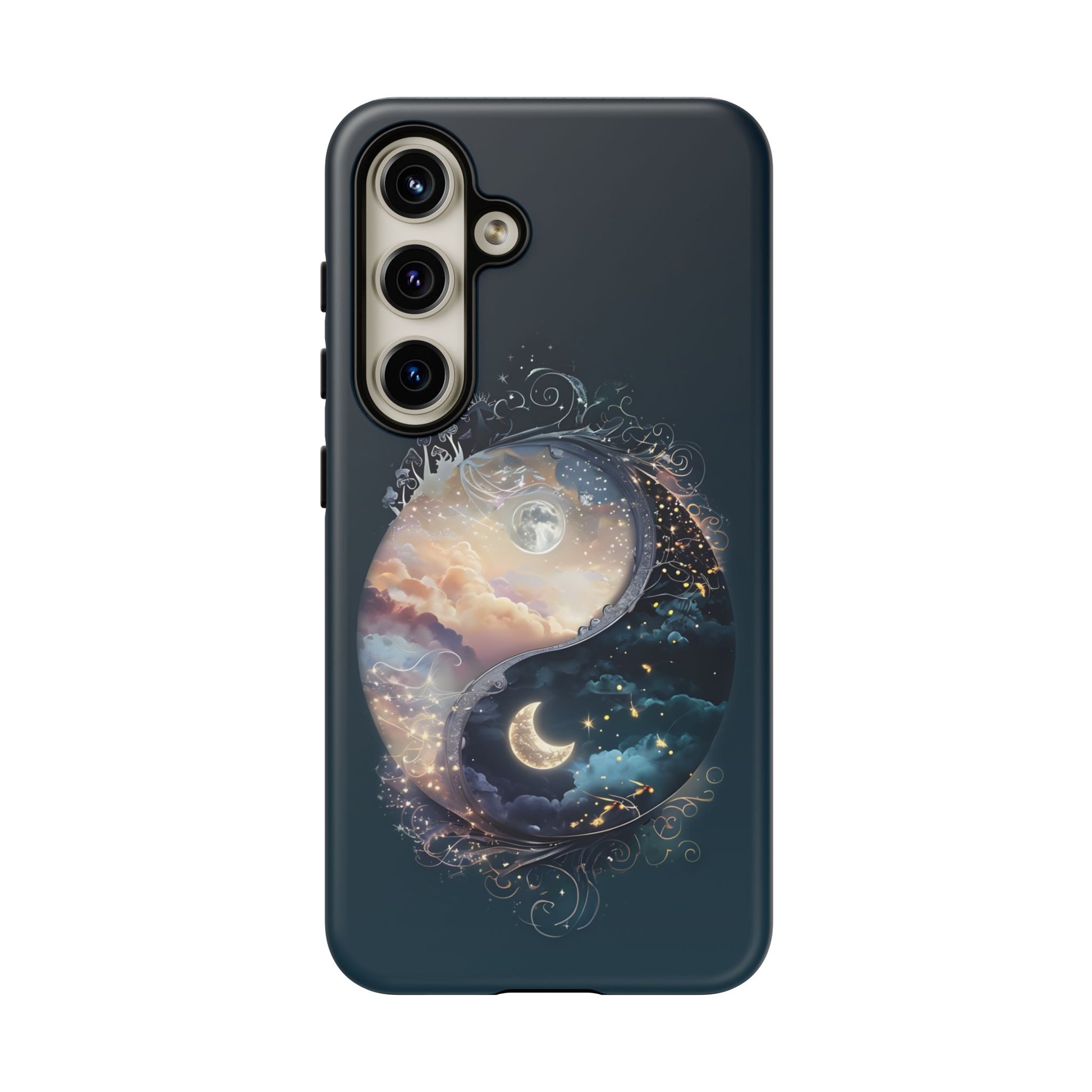 Phone Case, Yin-Yang Symbol Design, Whimsical Day Night Fantasy Print, Protective Cover, Tough Skin, Phone Accessories, Phone Protection
