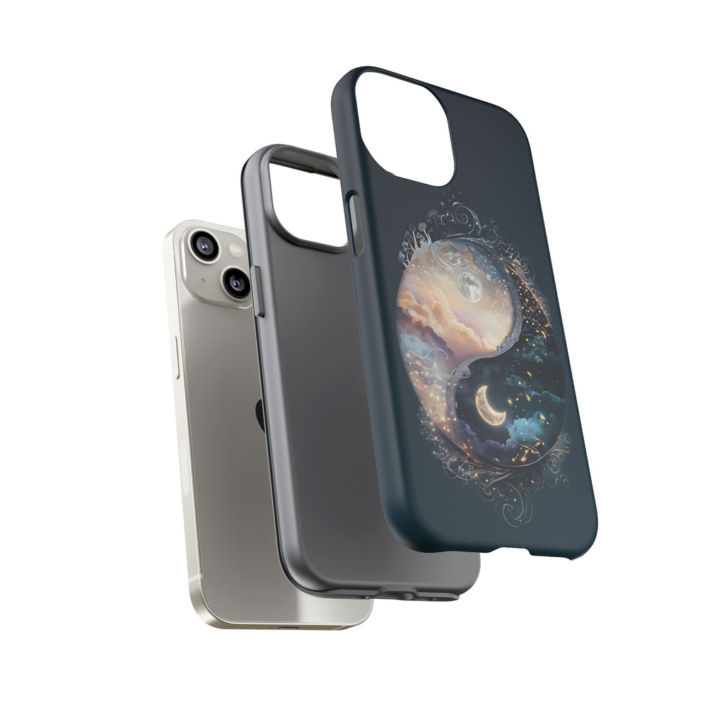 Phone Case, Yin-Yang Symbol Design, Whimsical Day Night Fantasy Print, Protective Cover, Tough Skin, Phone Accessories, Phone Protection