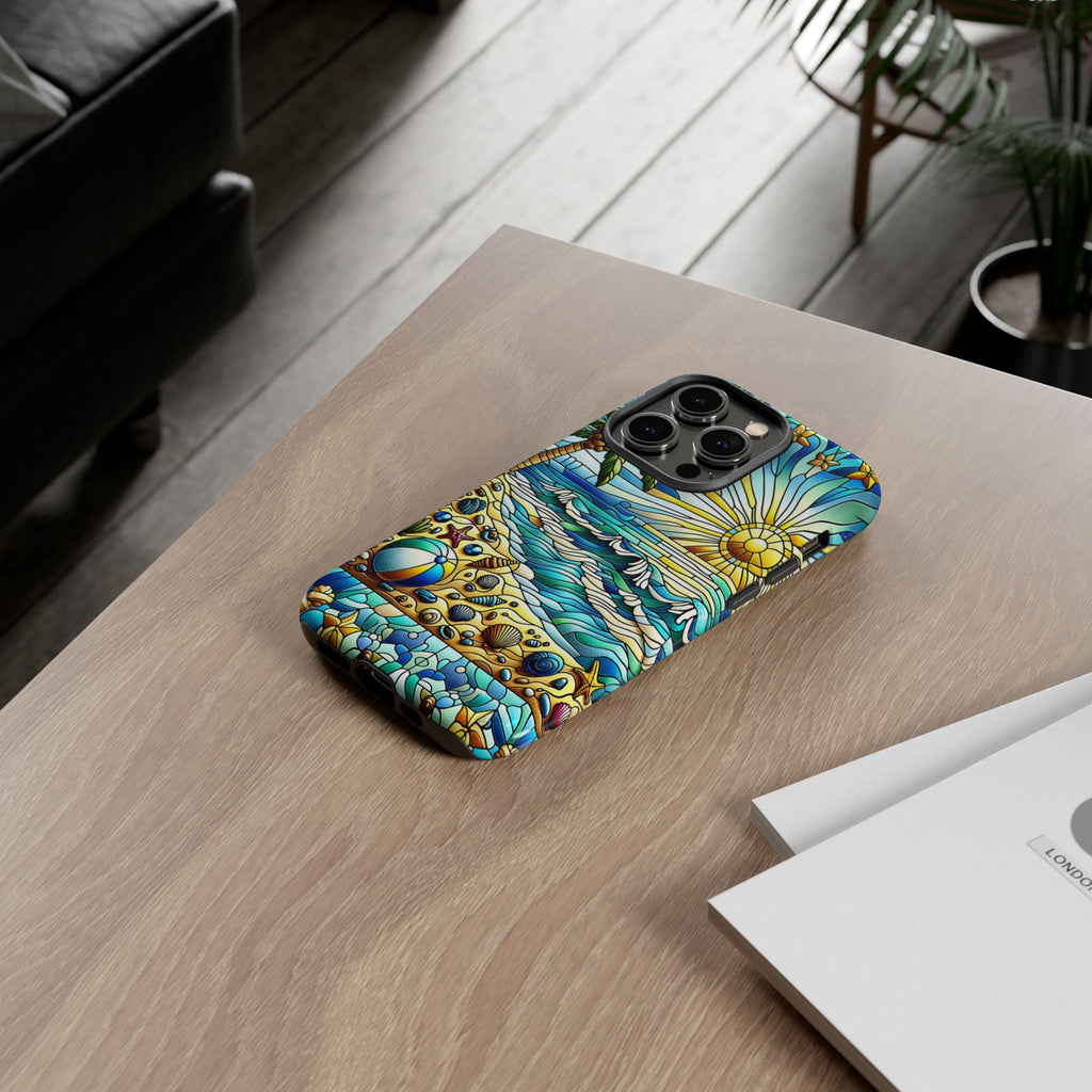 Stained Glass Tough Case, Protective Phone Case, Nature Inspired Smartphone Case, Summer Beach Play Day Phone Cover, Tough Phone Case for