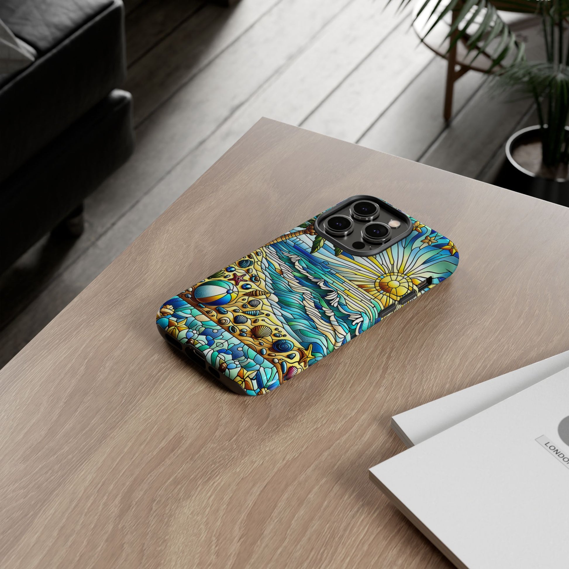 Stained Glass Tough Case, Protective Phone Case, Nature Inspired Smartphone Case, Summer Beach Play Day Phone Cover, Tough Phone Case for