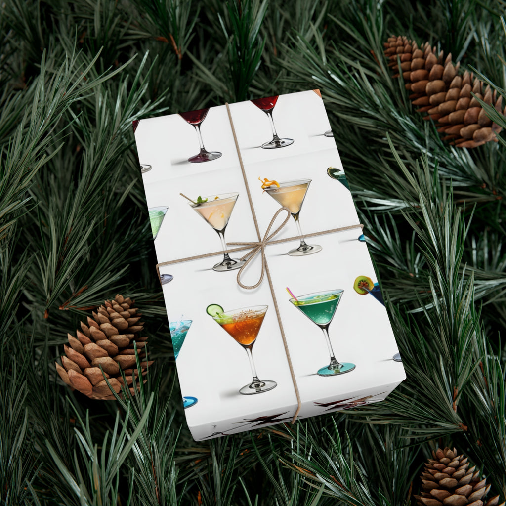 Wrapping Paper, Colorful Martinis On White Background - Gift Wrap Rolls, Eco-Friendly Gift Wrap, Holiday