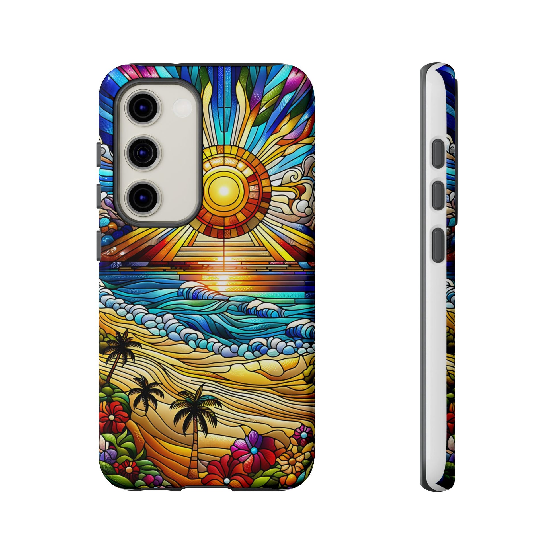 Stained Glass Tough Cases, Protective Phone Case, Nature Inspired Smartphone Cover, Beach Day Summer Accessories, Ocean Lover Gift