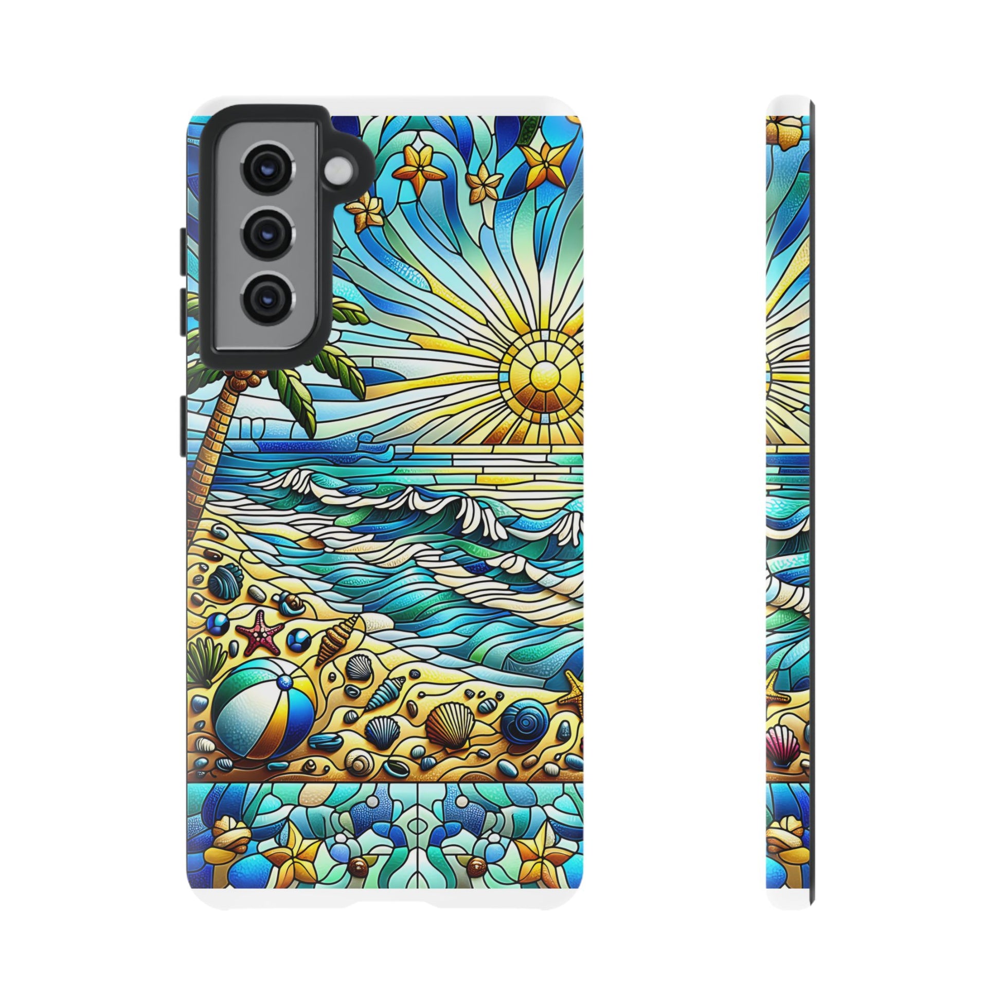 Stained Glass Tough Case, Protective Phone Case, Nature Inspired Smartphone Case, Summer Beach Play Day Phone Cover, Tough Phone Case for