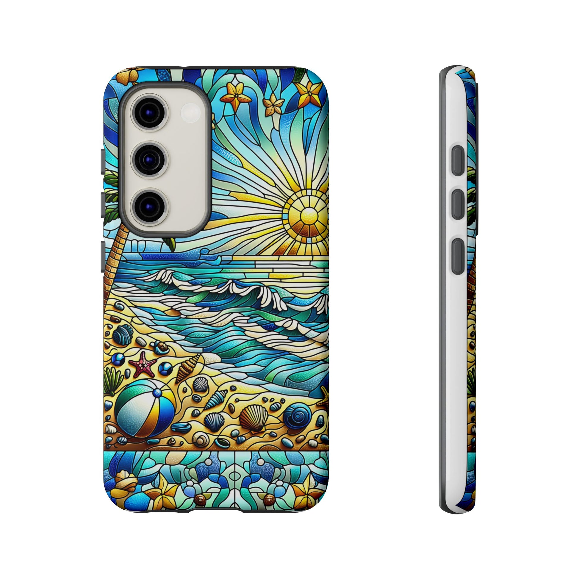 Stained Glass Tough Case, Protective Phone Case, Nature Inspired Smartphone Case, Summer Beach Play Day Phone Cover, Tough Phone Case for