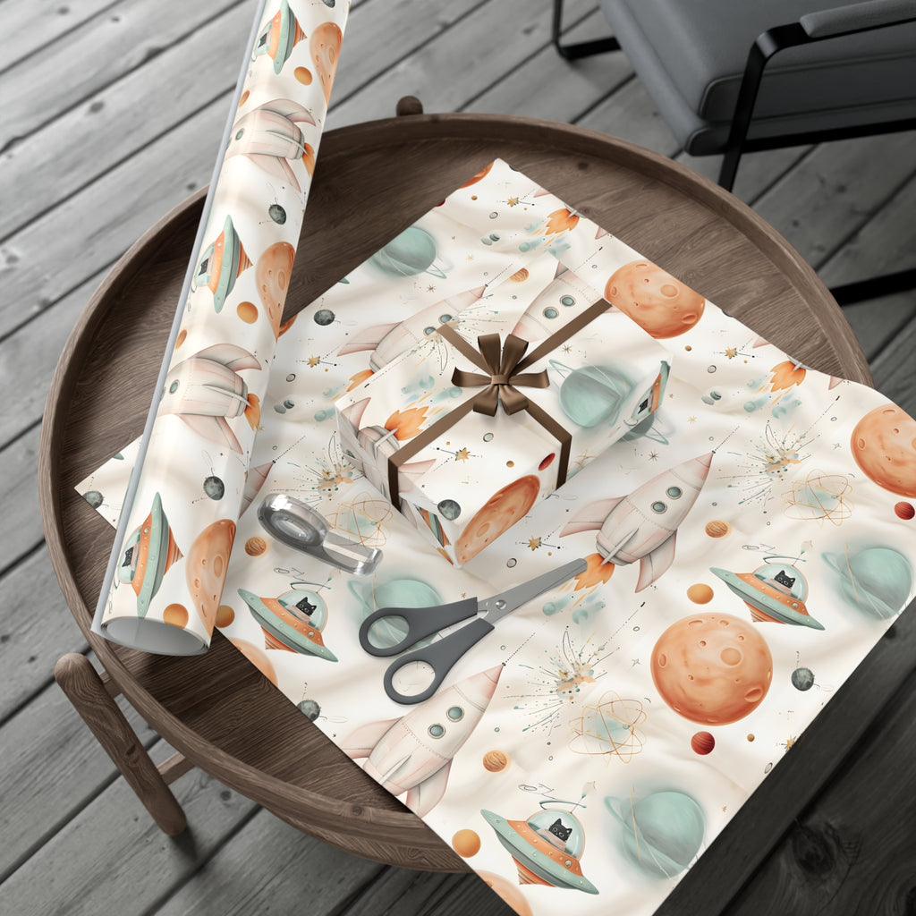 Gift Wrap Papers, Retro Futuristic Pattern, Whimsical Elements, Holiday Gift Wrap, Decorative Wrapping Paper, Gift Packaging Supplies